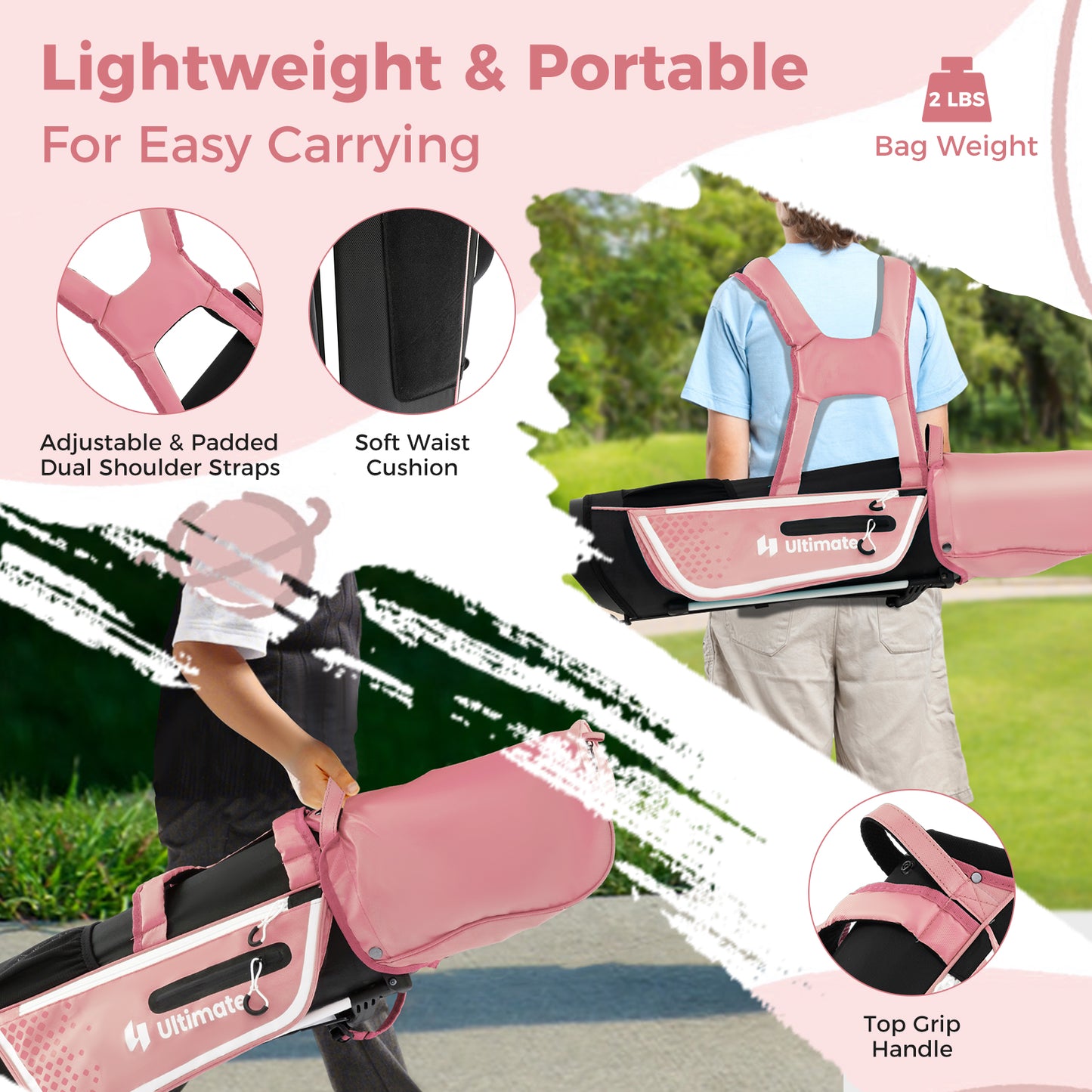 Junior Complete Golf Club Set for Kids with Rain Hood Right Hand Children Golf Age 8-10 Years Old-Pink Kids Crystal