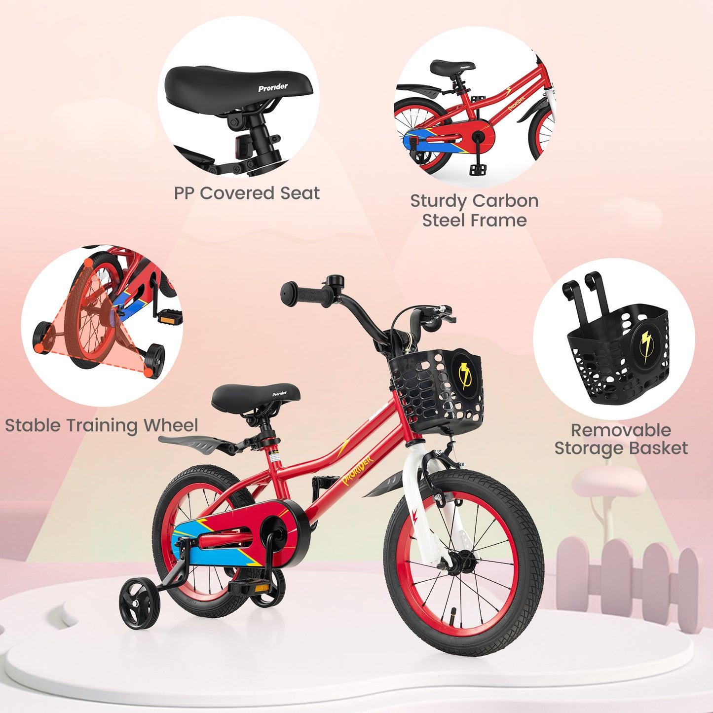 14 Inch Kids Bike with 2 Training Wheels for 3-5 Years Old-Red Kids Crystal