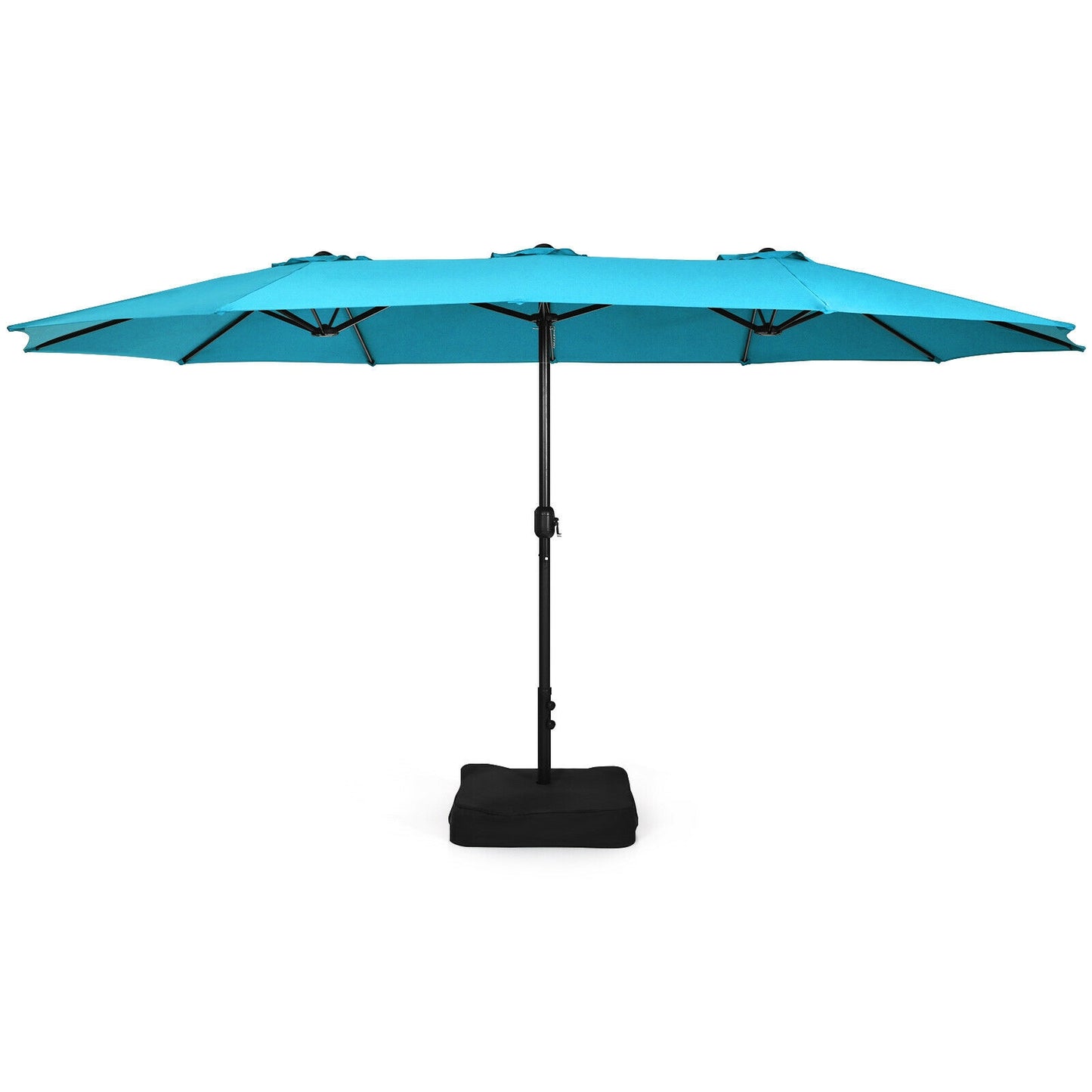 15 Feet Double-Sided Twin Patio Umbrella with Crank and Base Coffee in Outdoor Market-Turquoise Kids Crystal