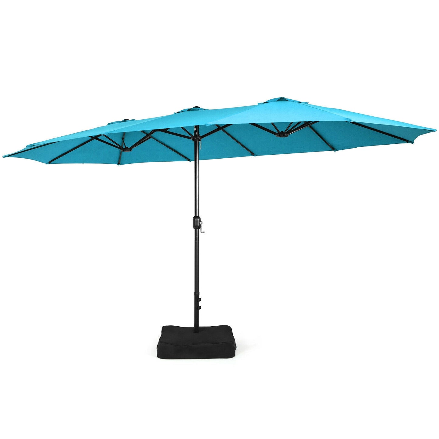 15 Feet Double-Sided Twin Patio Umbrella with Crank and Base Coffee in Outdoor Market-Turquoise Kids Crystal
