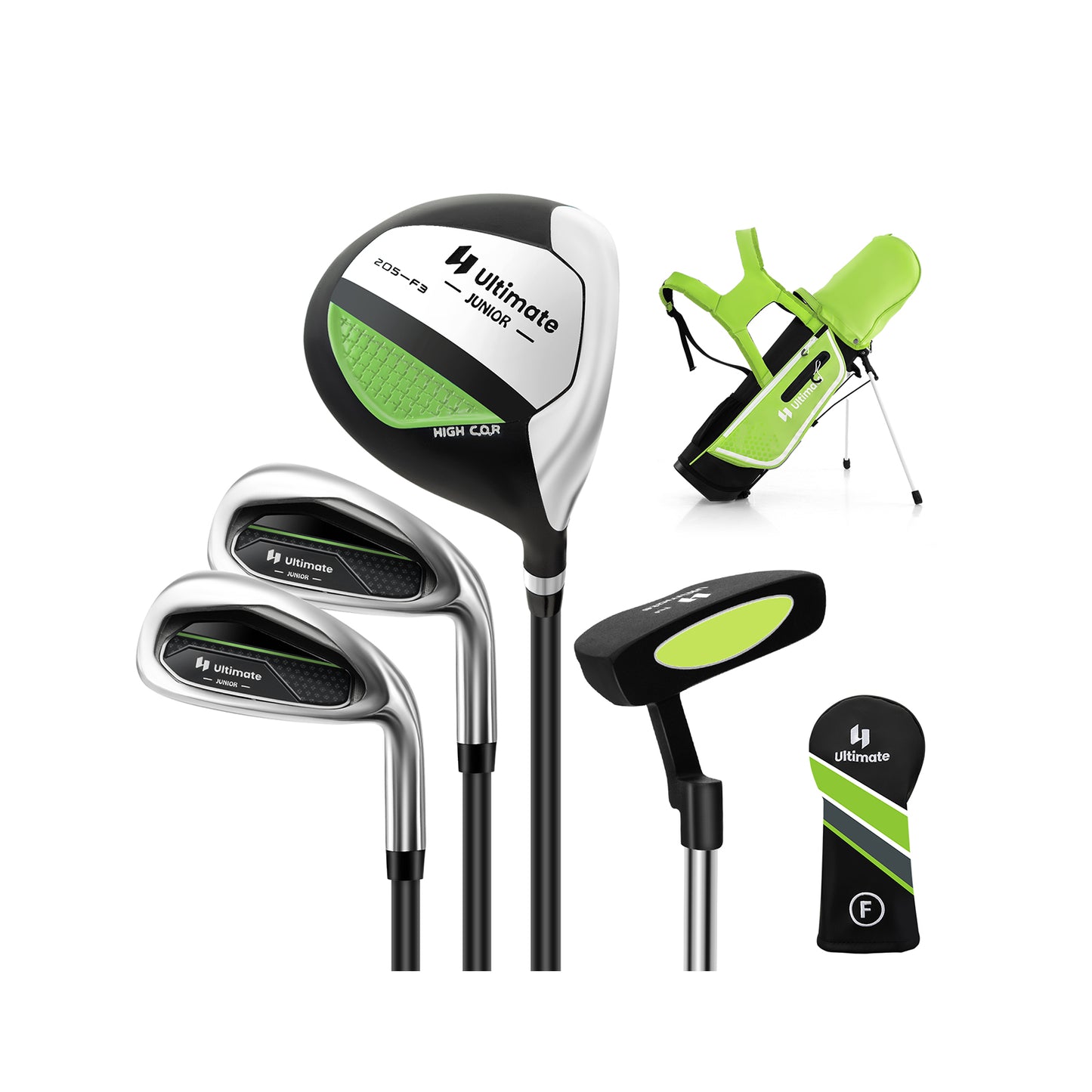 Junior Complete Golf Club Set Right Hand with Rain Hood for Kids-Green Kids Crystal