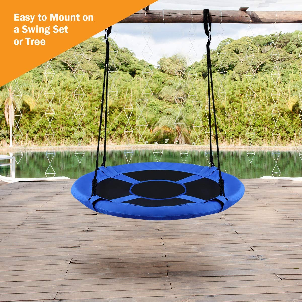 40 Inch Flying Saucer Tree Swing Indoor Outdoor Play Set-Blue Kids Crystal