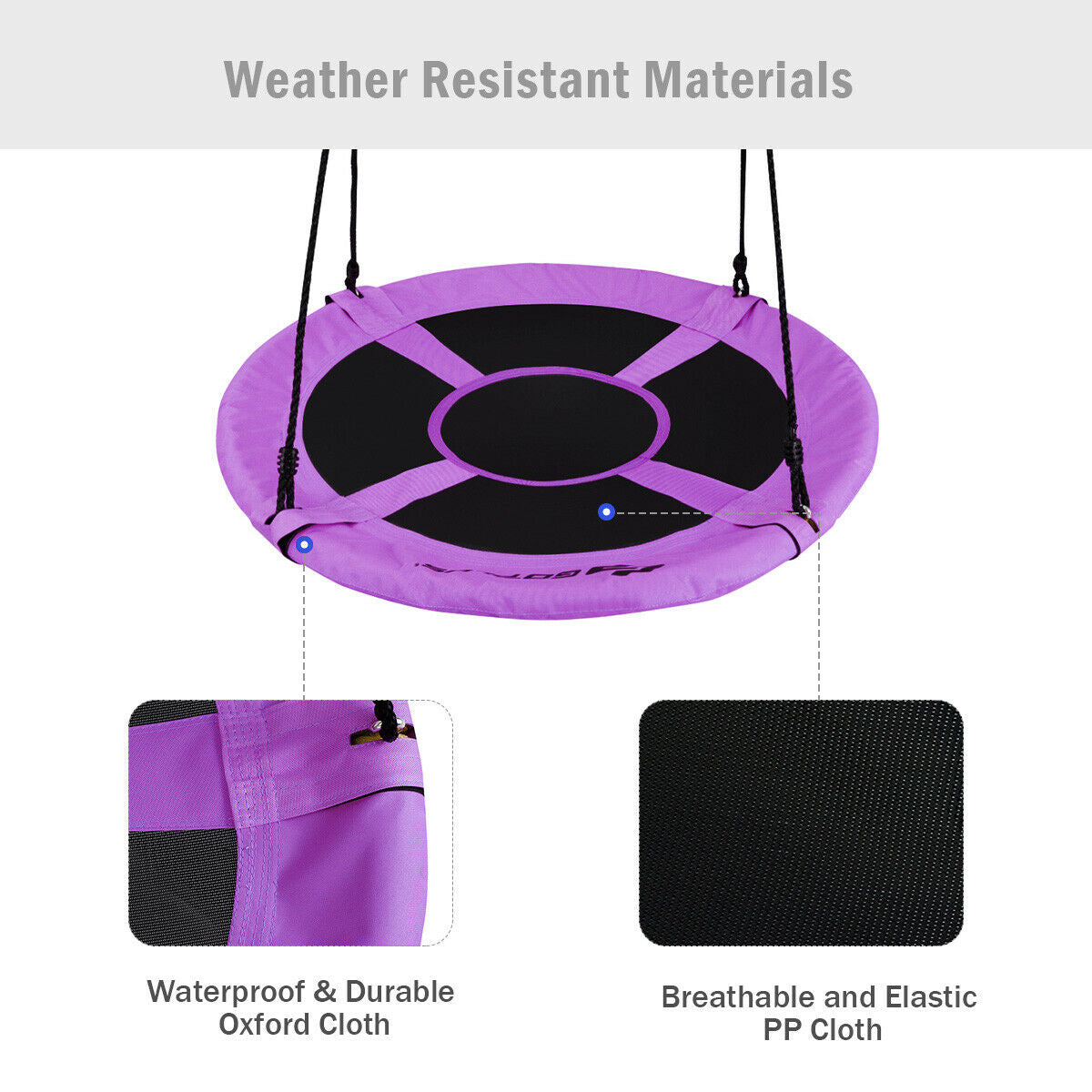 40 Inch Flying Saucer Tree Swing Indoor Outdoor Play Set-Purple Kids Crystal