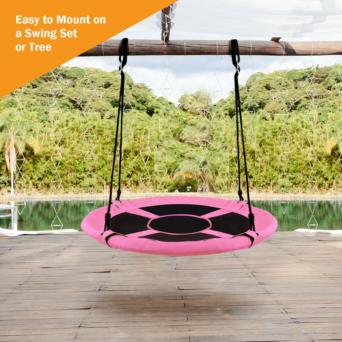 40 Inch Flying Saucer Tree Swing Indoor Outdoor Play Set-Pink Kids Crystal