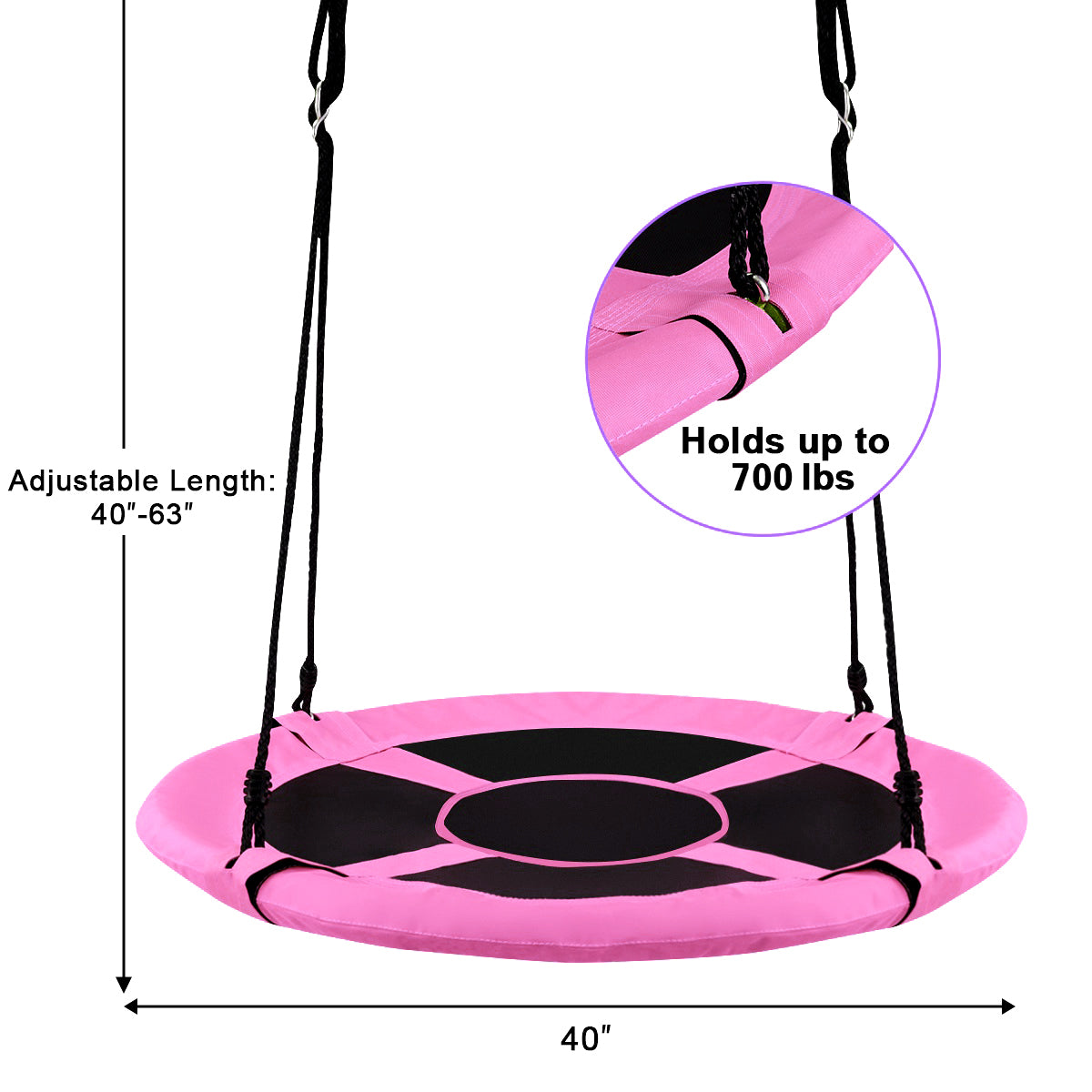 40 Inch Flying Saucer Tree Swing Indoor Outdoor Play Set-Pink Kids Crystal