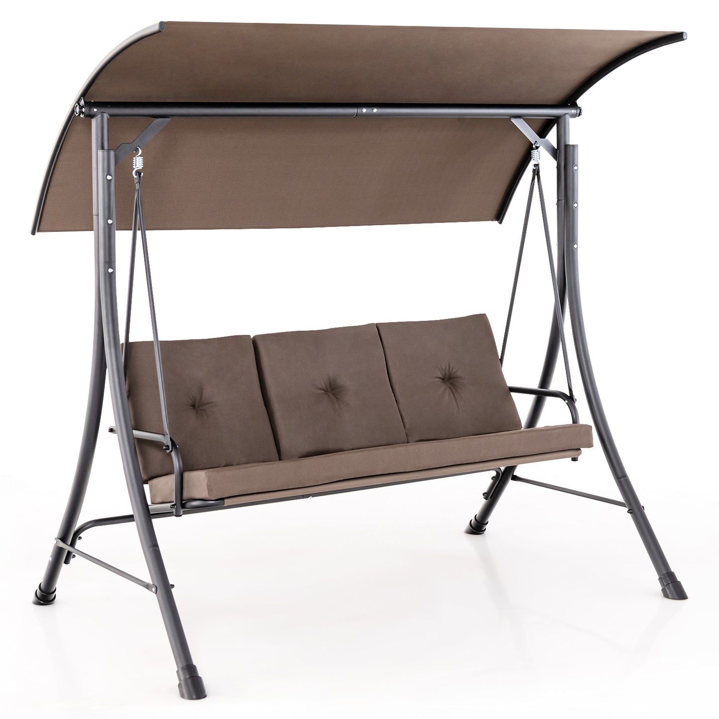 3-Seat Outdoor Porch Swing with Adjustable Canopy and Padded Cushions-Brown Kids Crystal