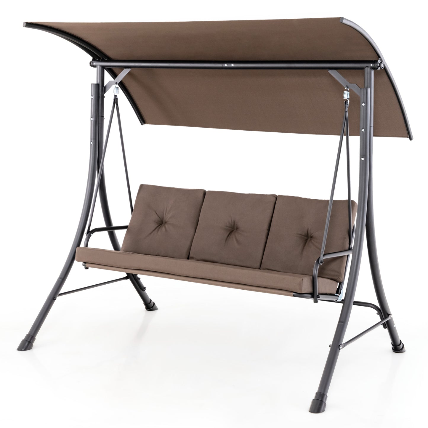 3-Seat Outdoor Porch Swing with Adjustable Canopy and Padded Cushions-Brown Kids Crystal