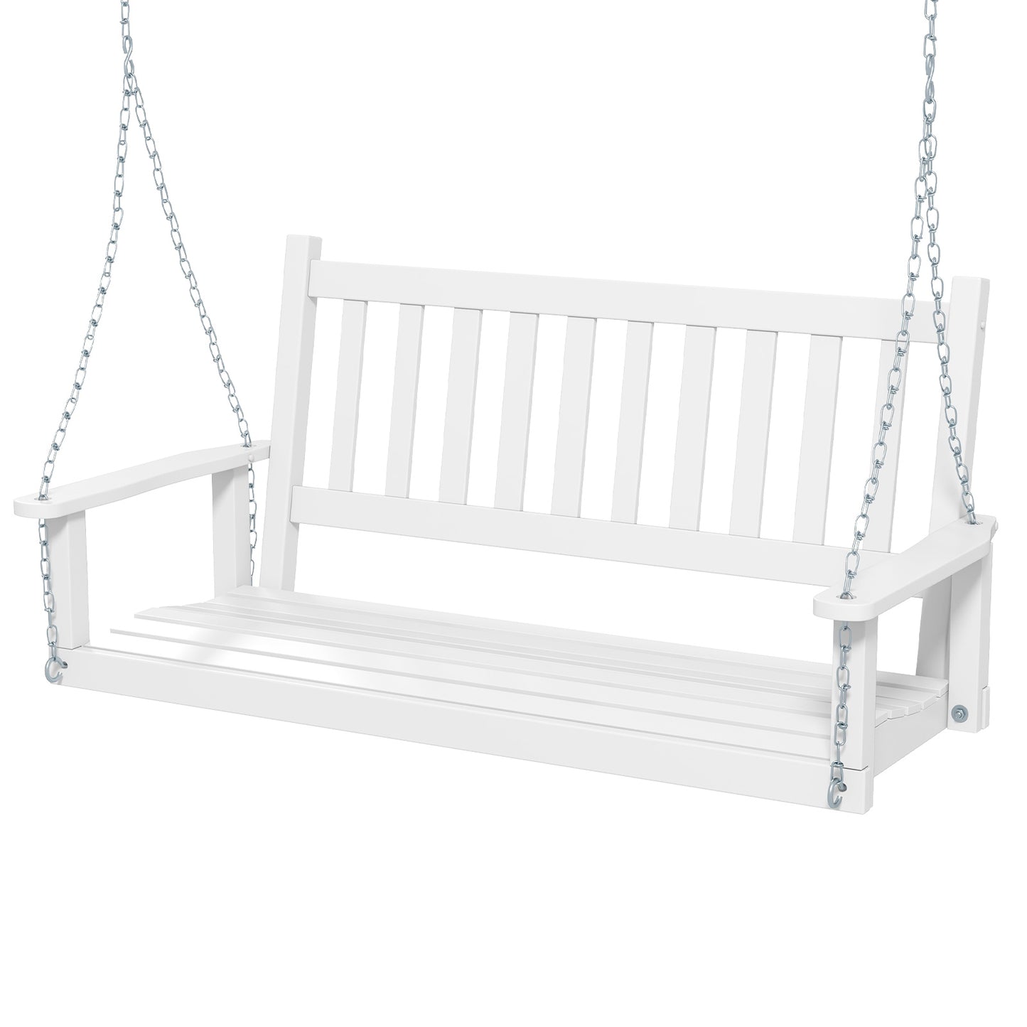 2-Person Wooden Outdoor Porch Swing with 500 lbs Weight Capacity-White Kids Crystal