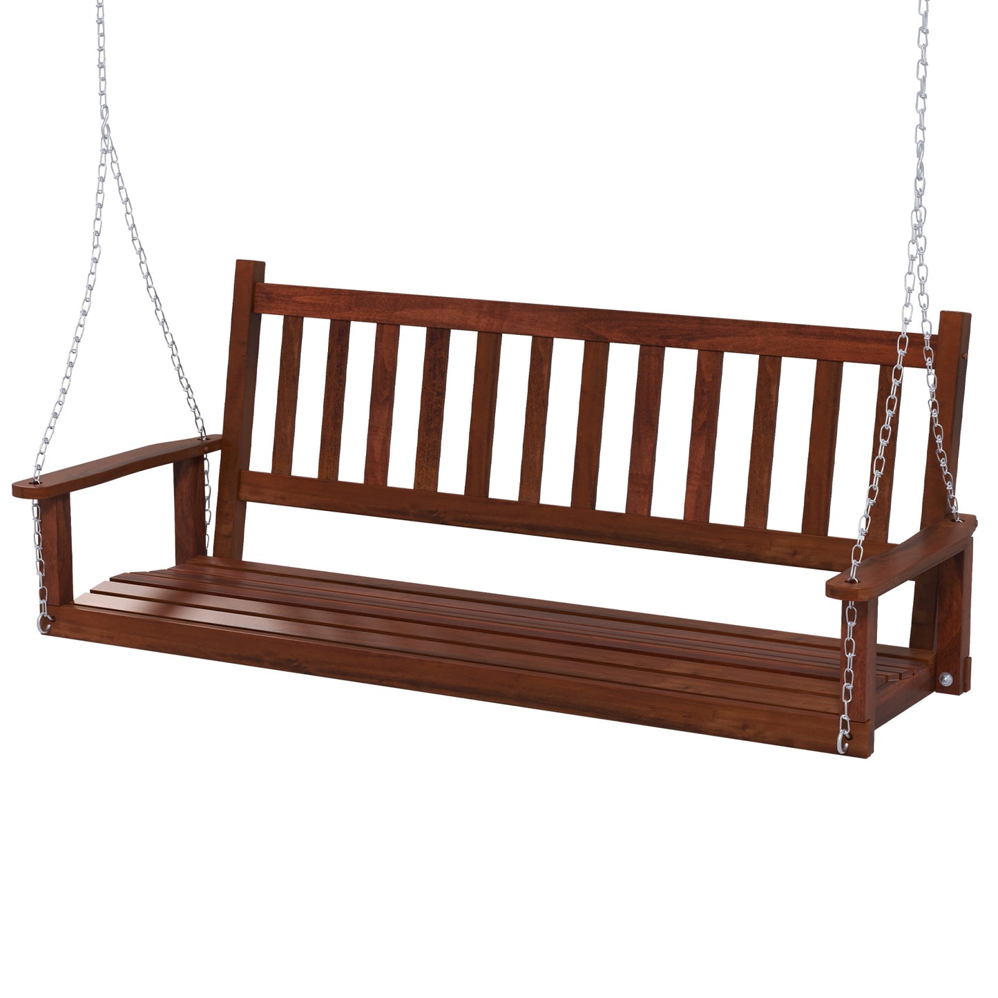 3-Person Wooden Outdoor Porch Swing with 800 lbs Weight Capacity-Brown Kids Crystal