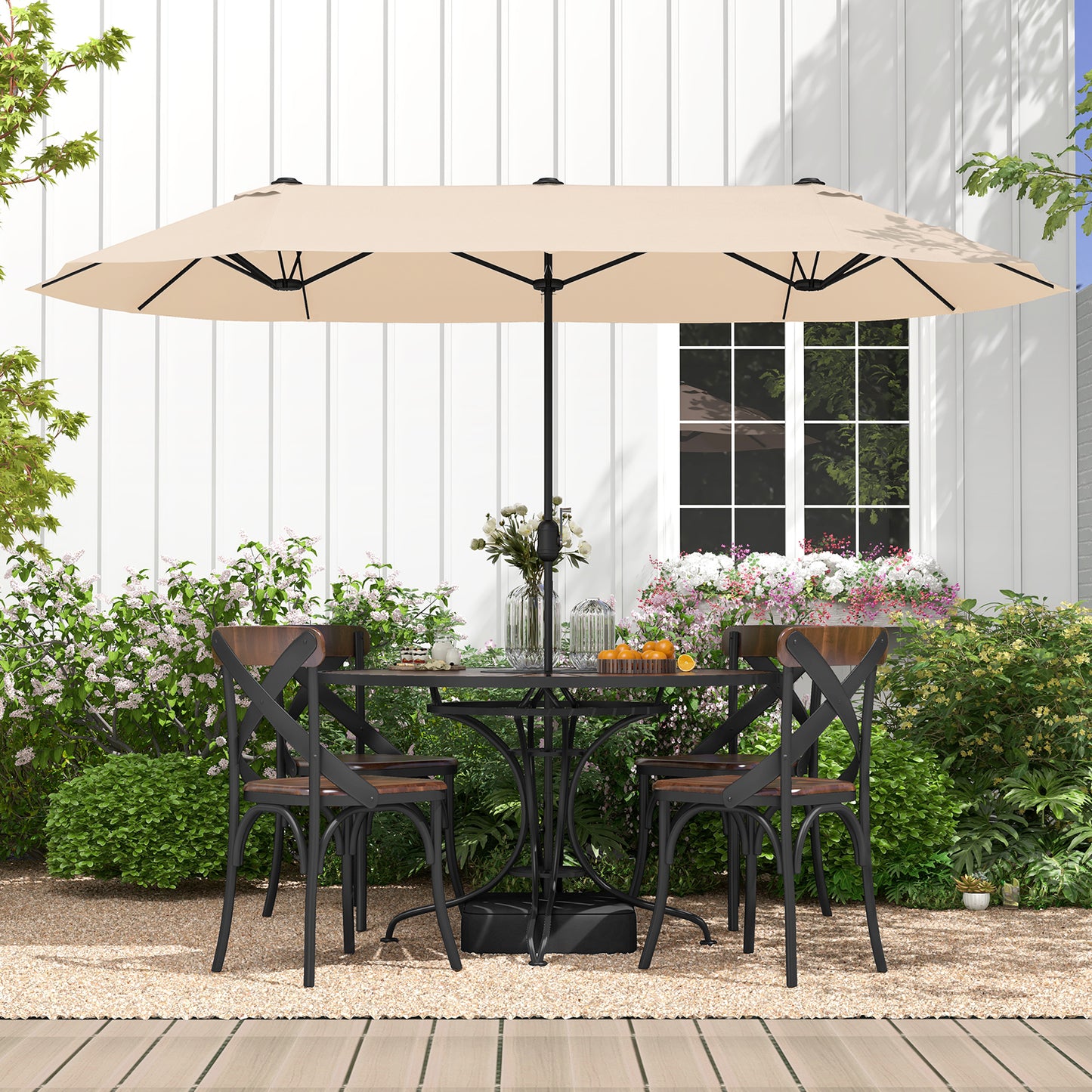 13 Feet Double-Sided Patio Twin Table Umbrella with Crank Handle-Beige Kids Crystal
