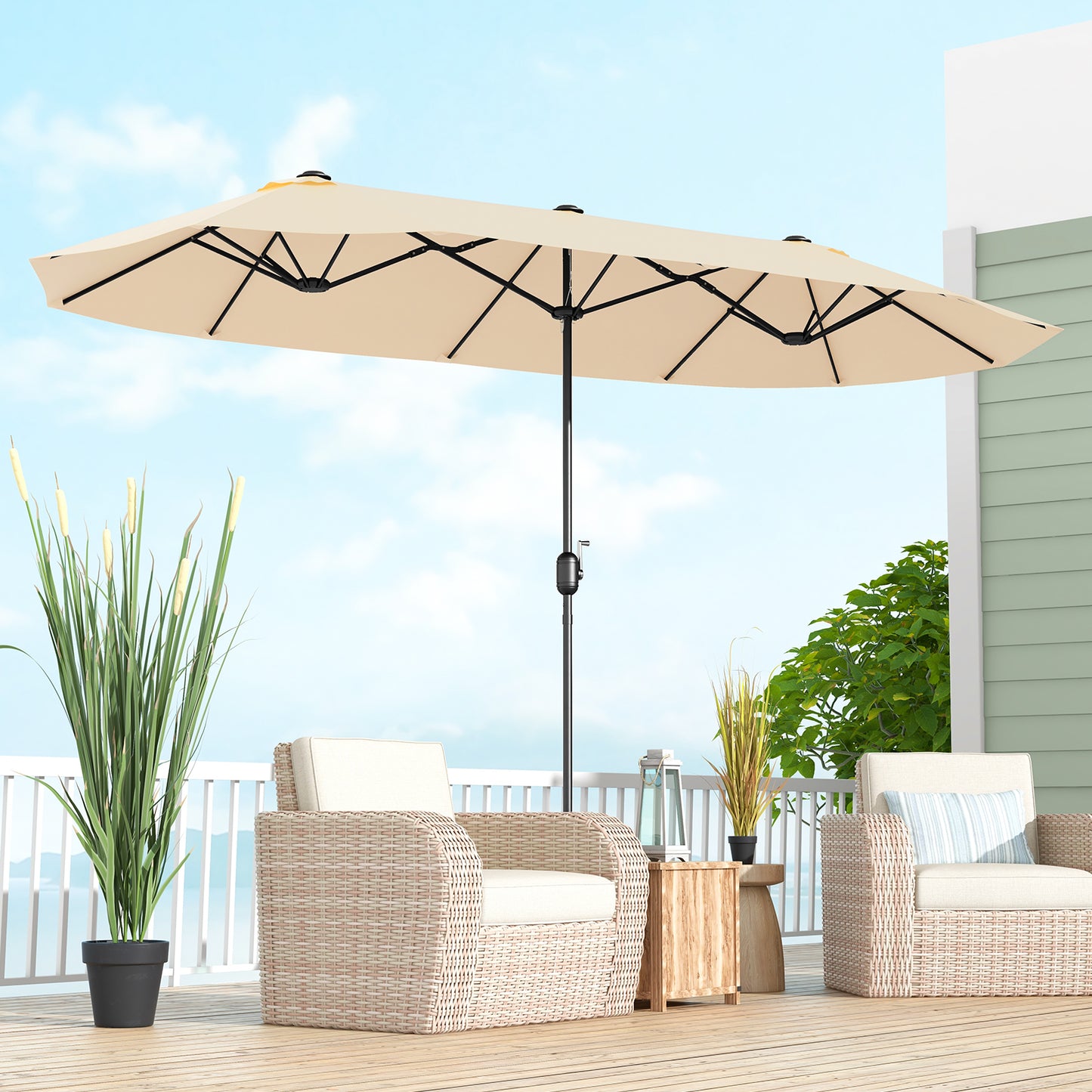 13 Feet Double-Sided Patio Twin Table Umbrella with Crank Handle-Beige Kids Crystal