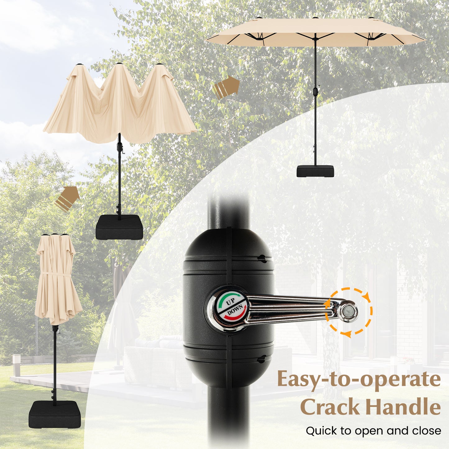 13 Feet Double-Sided Patio Twin Table Umbrella with Crank Handle-Beige Kids Crystal