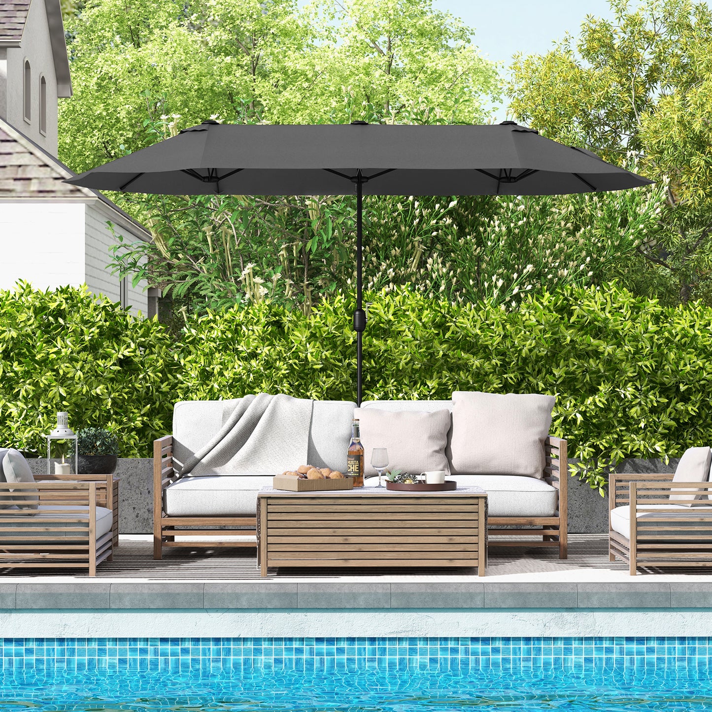 13 Feet Double-Sided Patio Twin Table Umbrella with Crank Handle-Gray Kids Crystal