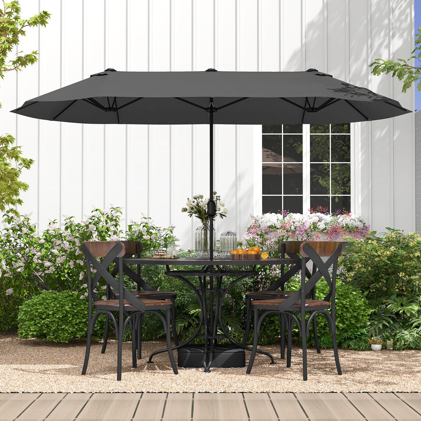13 Feet Double-Sided Patio Twin Table Umbrella with Crank Handle-Gray Kids Crystal
