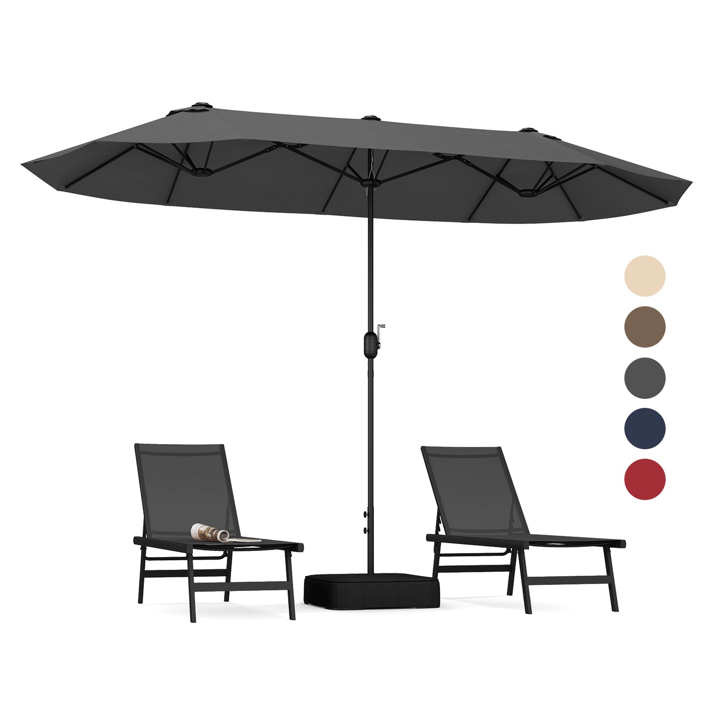 13 Feet Double-Sided Patio Twin Table Umbrella with Crank Handle-Gray Kids Crystal