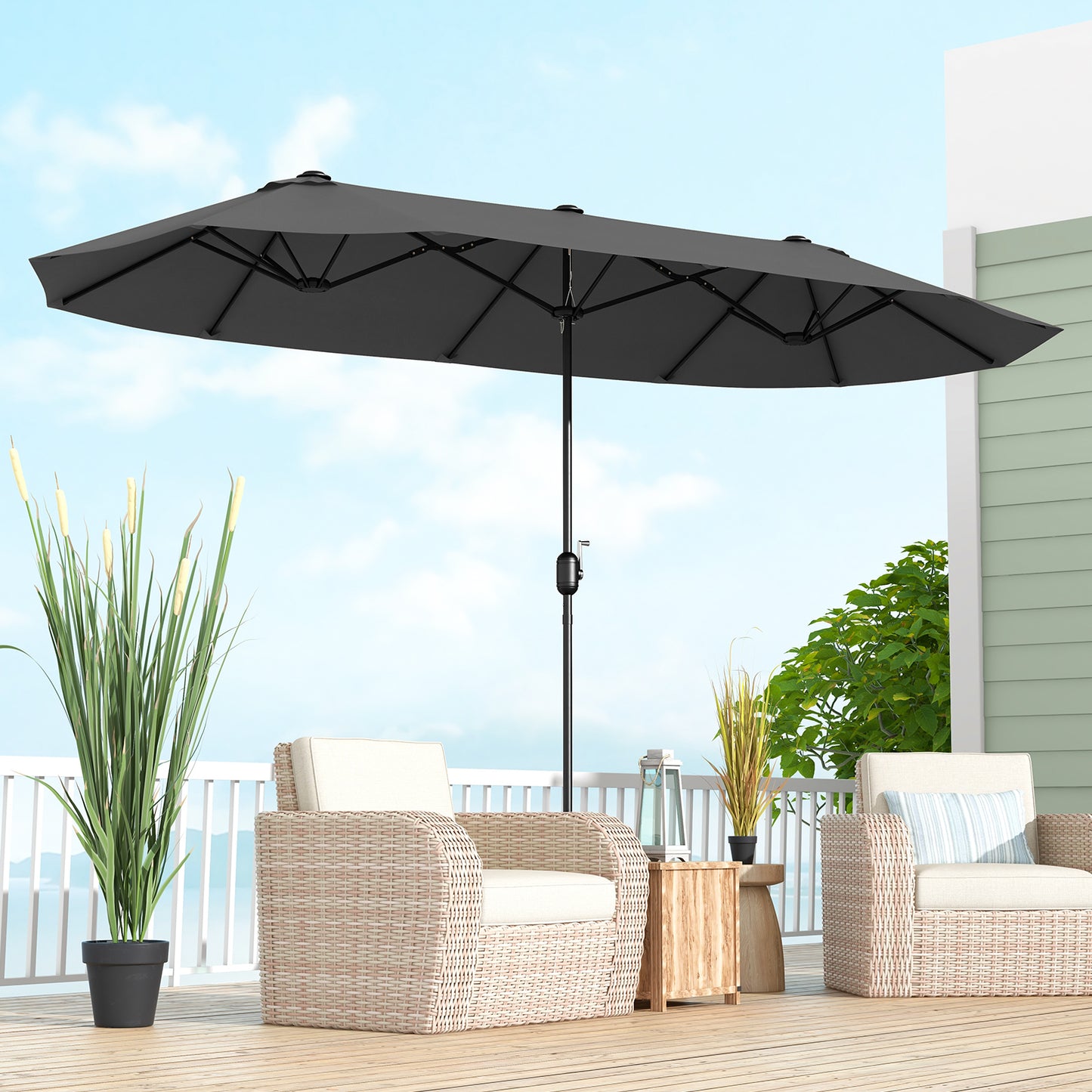 13 Feet Double-Sided Patio Twin Table Umbrella with Crank Handle-Gray Kids Crystal