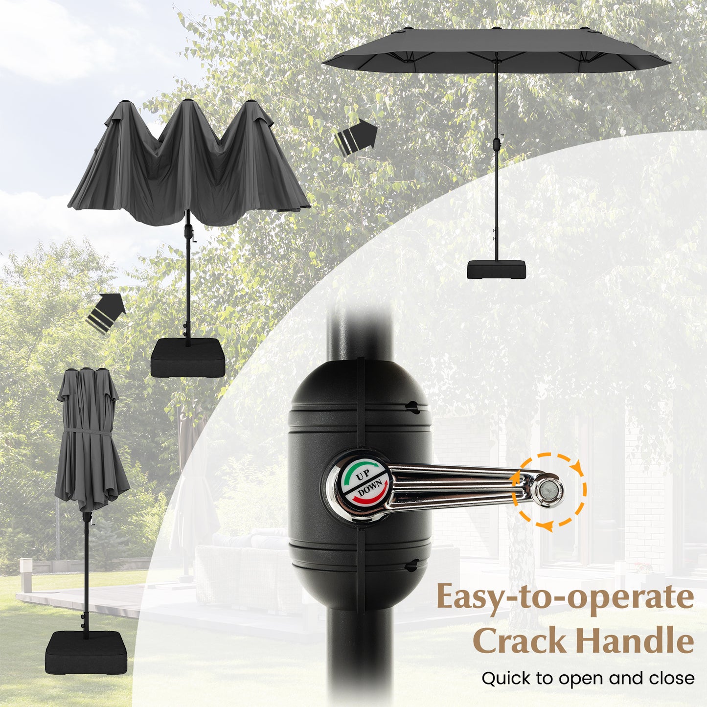 13 Feet Double-Sided Patio Twin Table Umbrella with Crank Handle-Gray Kids Crystal