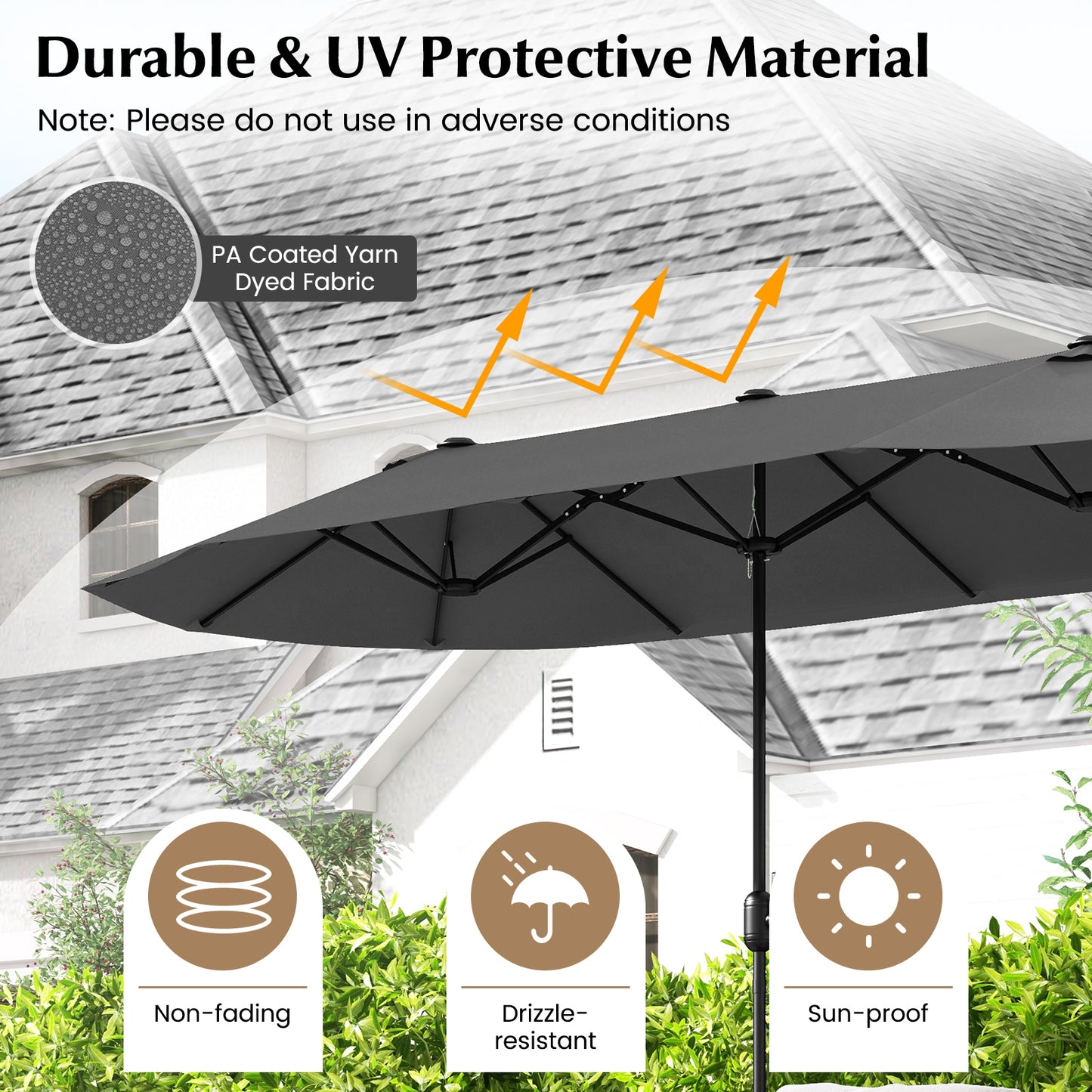 13 Feet Double-Sided Patio Twin Table Umbrella with Crank Handle-Gray Kids Crystal