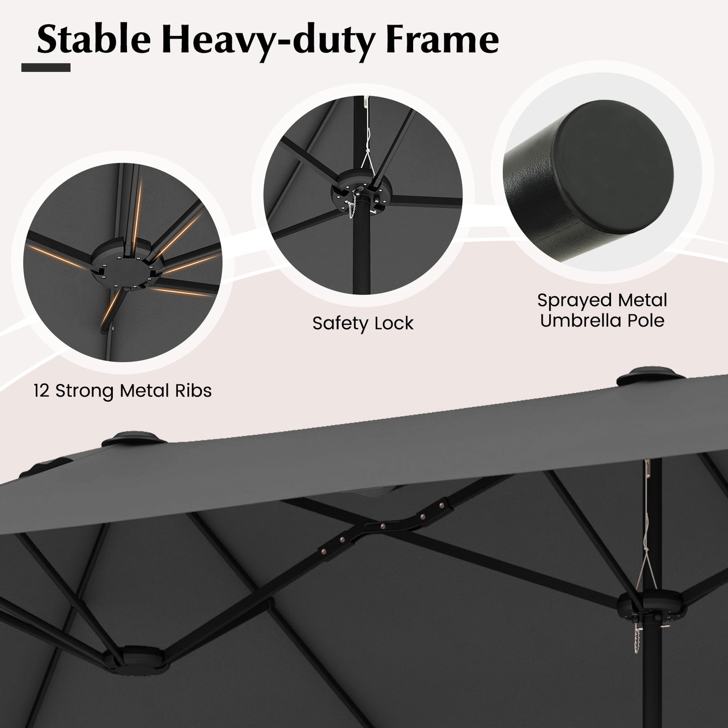 13 Feet Double-Sided Patio Twin Table Umbrella with Crank Handle-Gray Kids Crystal