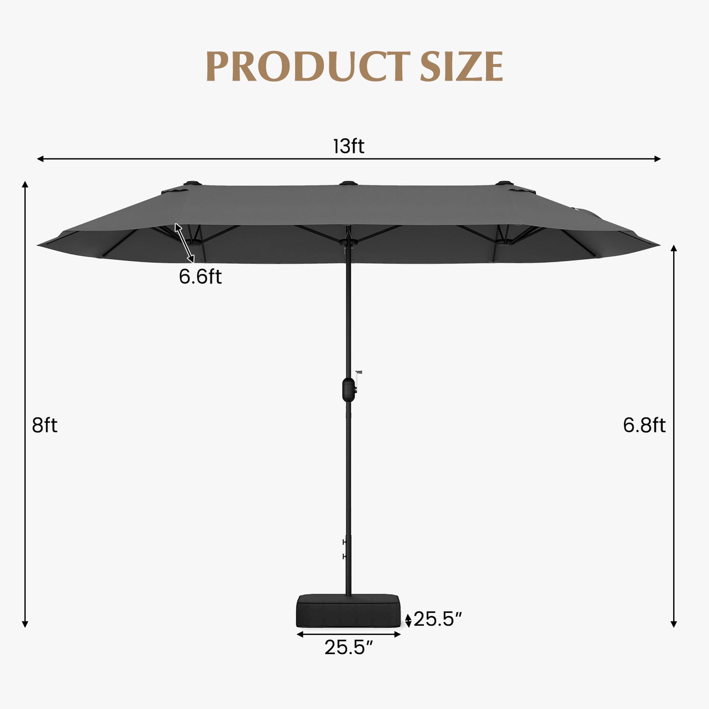 13 Feet Double-Sided Patio Twin Table Umbrella with Crank Handle-Gray Kids Crystal