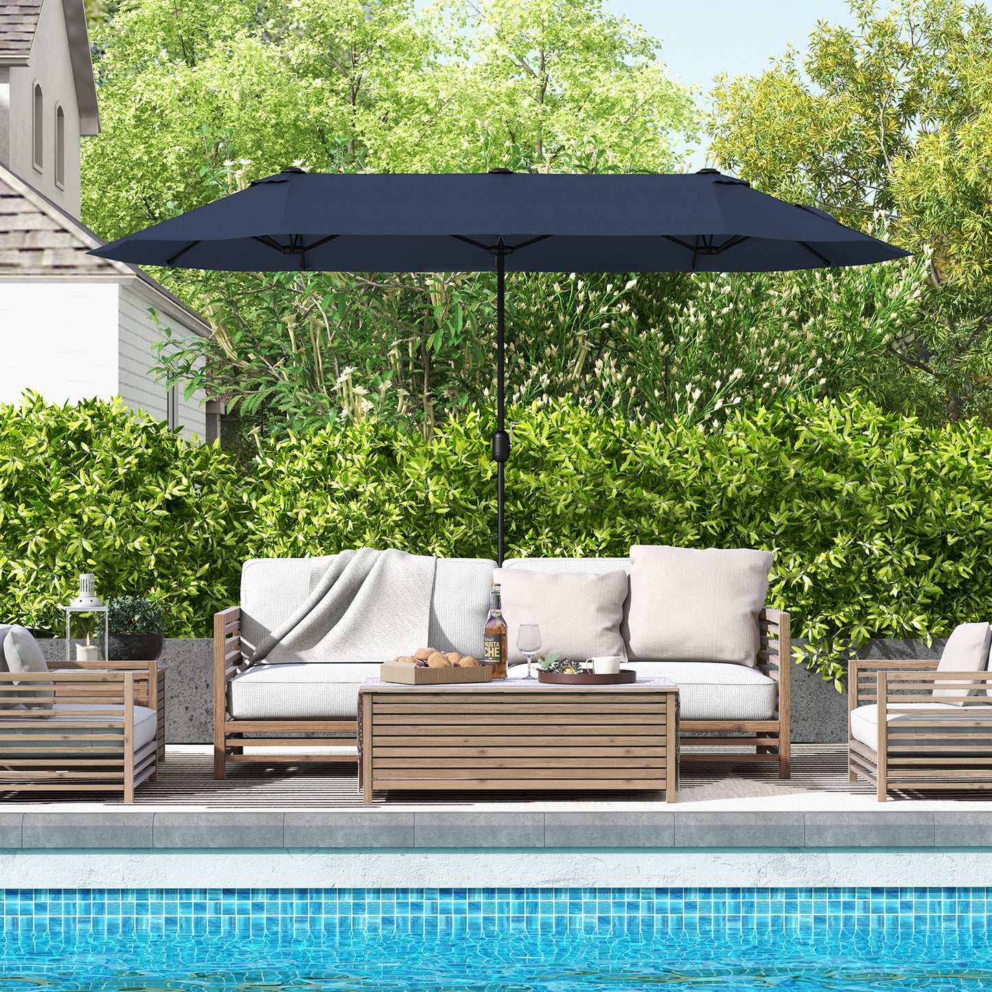 13 Feet Double-Sided Patio Twin Table Umbrella with Crank Handle-Navy Kids Crystal