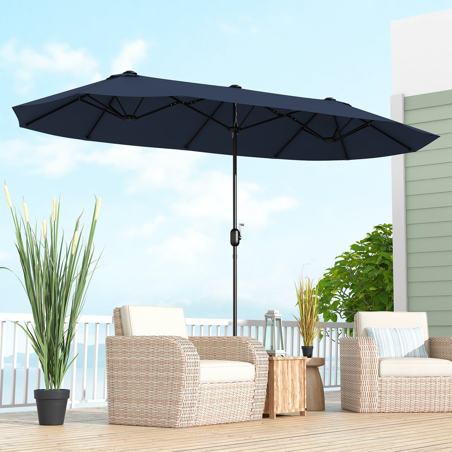 13 Feet Double-Sided Patio Twin Table Umbrella with Crank Handle-Navy Kids Crystal