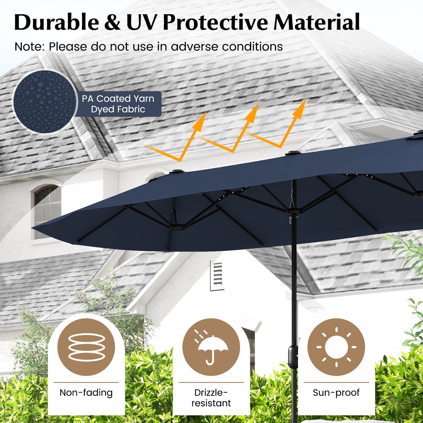 13 Feet Double-Sided Patio Twin Table Umbrella with Crank Handle-Navy Kids Crystal