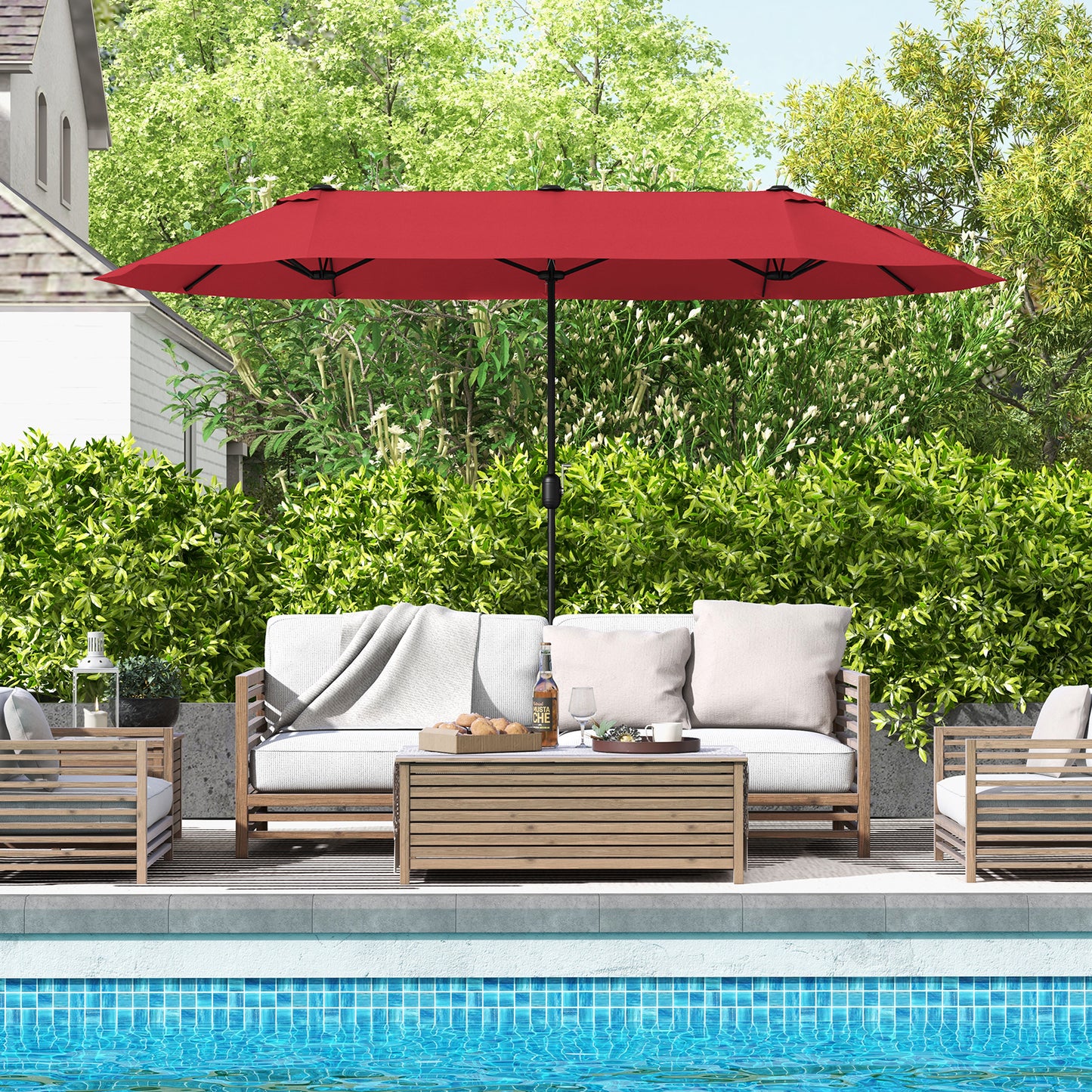 13 Feet Double-Sided Patio Twin Table Umbrella with Crank Handle-Wine Kids Crystal