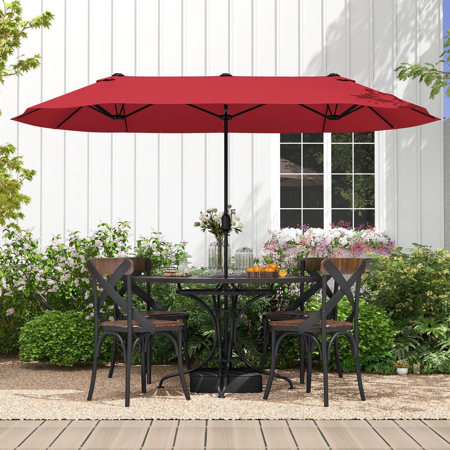 13 Feet Double-Sided Patio Twin Table Umbrella with Crank Handle-Wine Kids Crystal