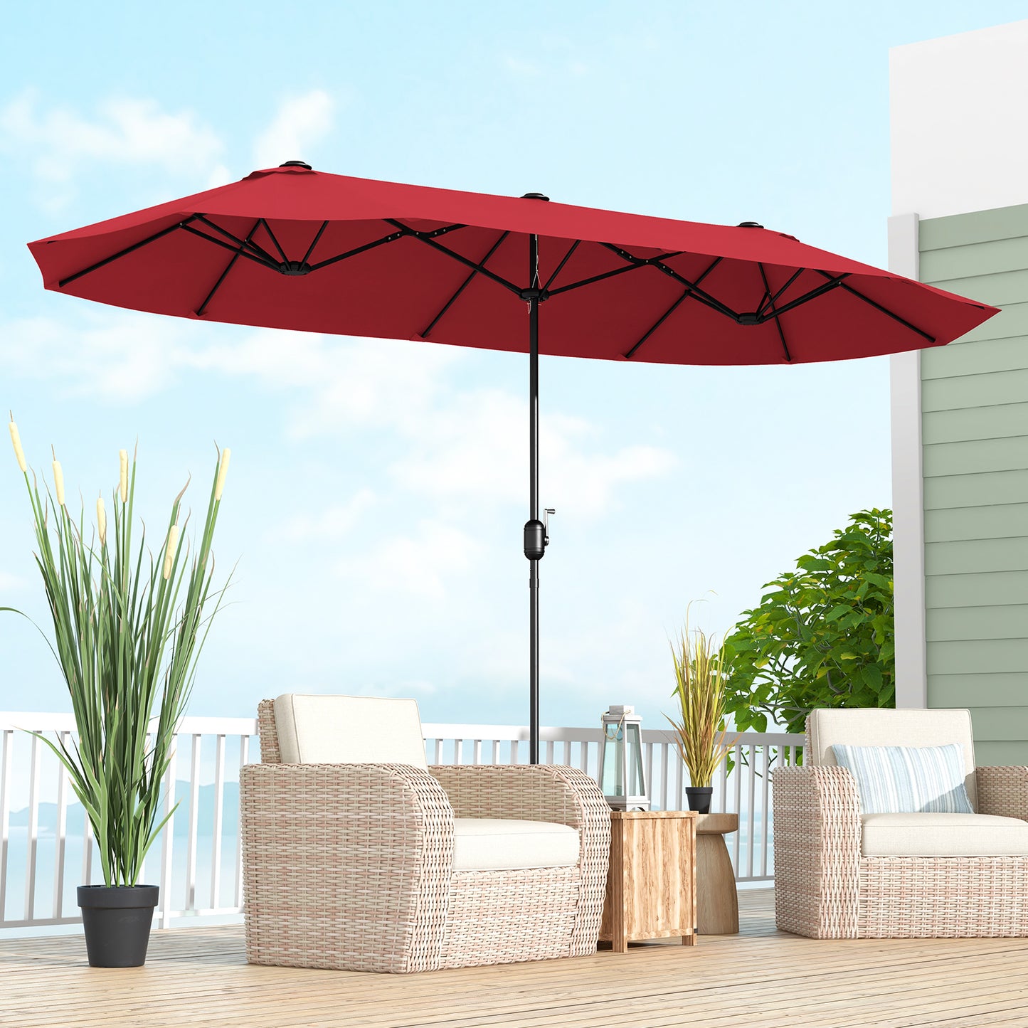 13 Feet Double-Sided Patio Twin Table Umbrella with Crank Handle-Wine Kids Crystal