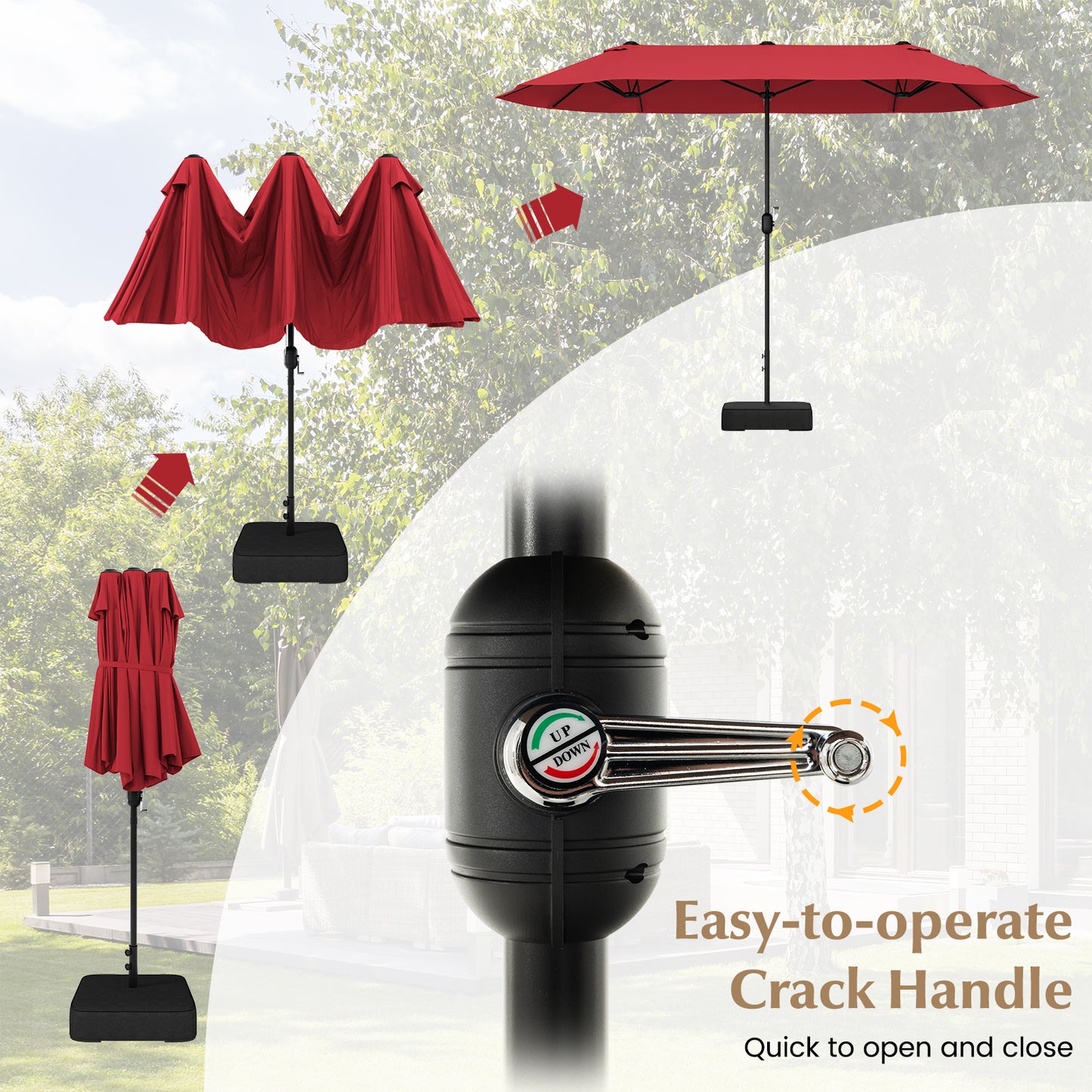 13 Feet Double-Sided Patio Twin Table Umbrella with Crank Handle-Wine Kids Crystal