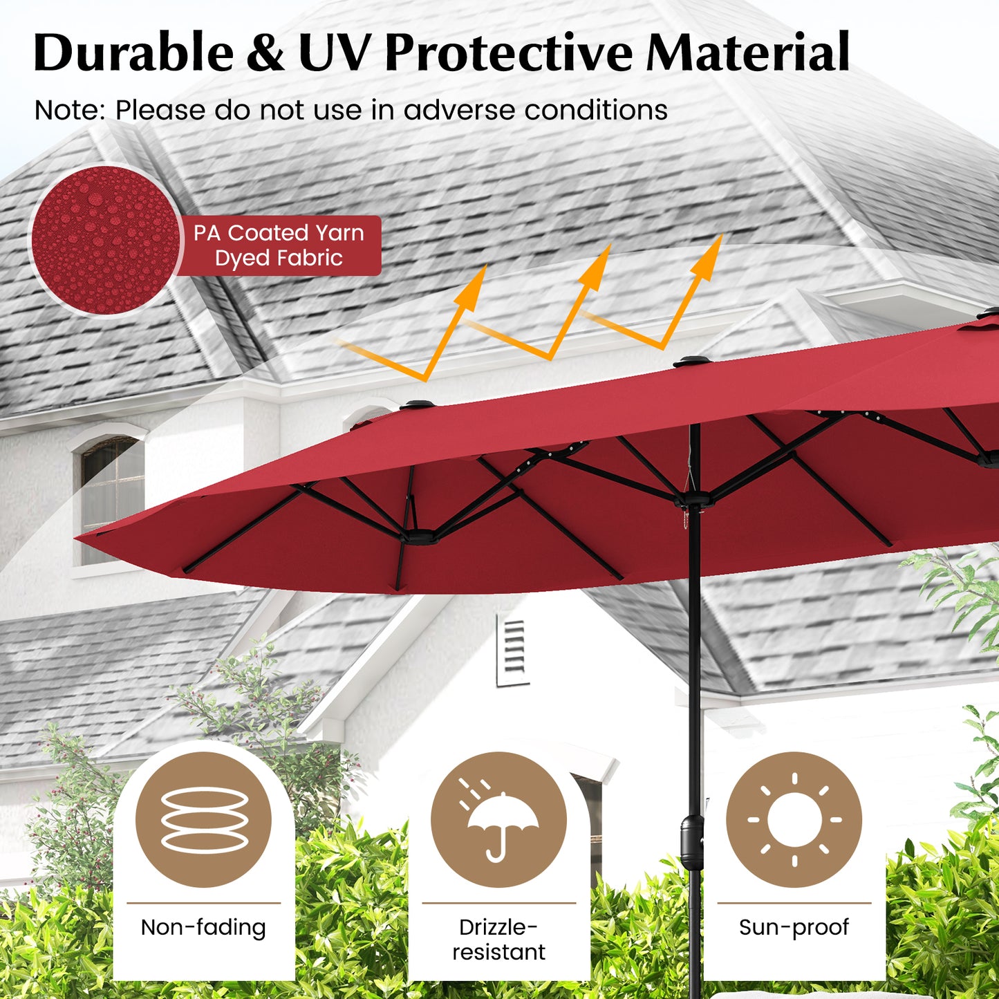 13 Feet Double-Sided Patio Twin Table Umbrella with Crank Handle-Wine Kids Crystal