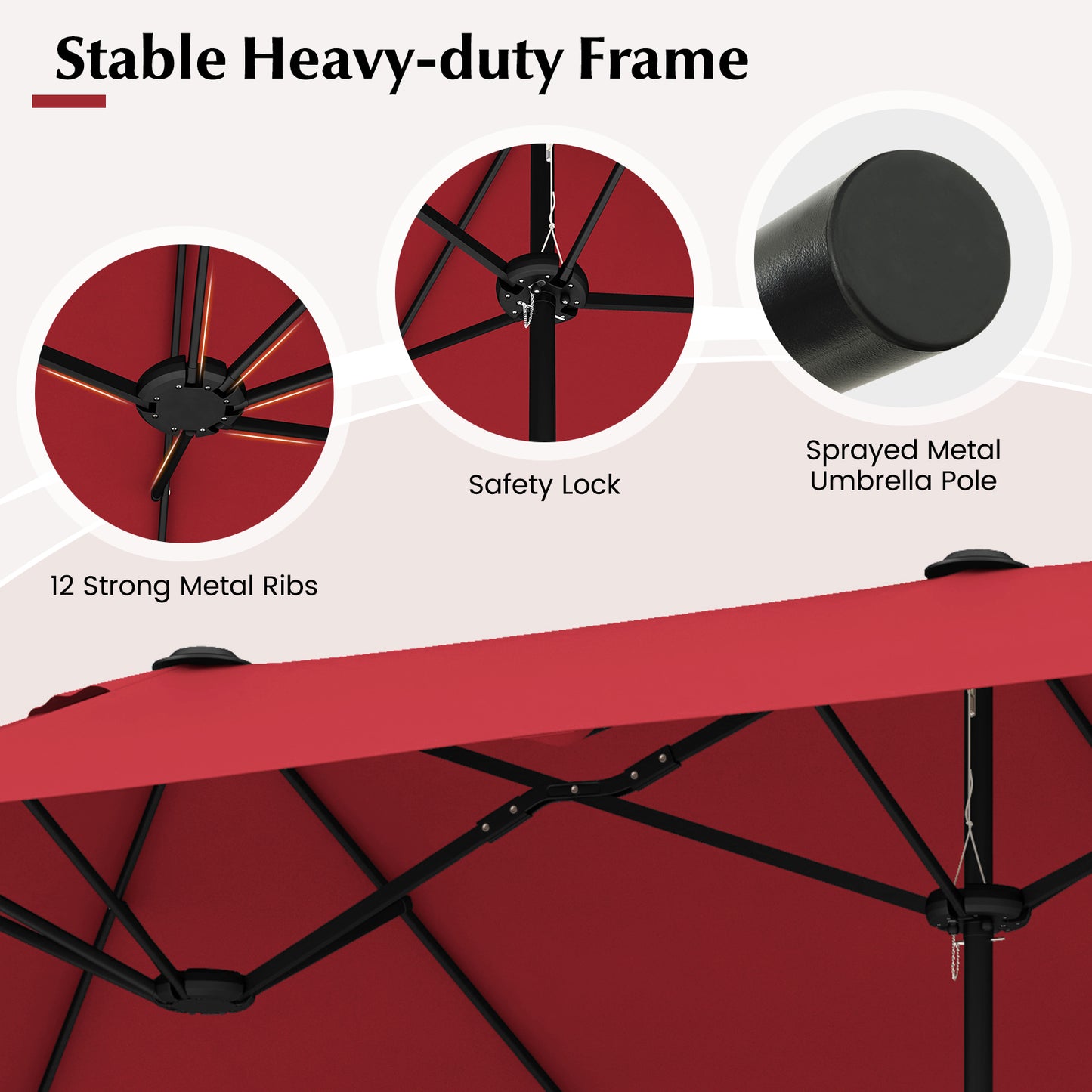 13 Feet Double-Sided Patio Twin Table Umbrella with Crank Handle-Wine Kids Crystal