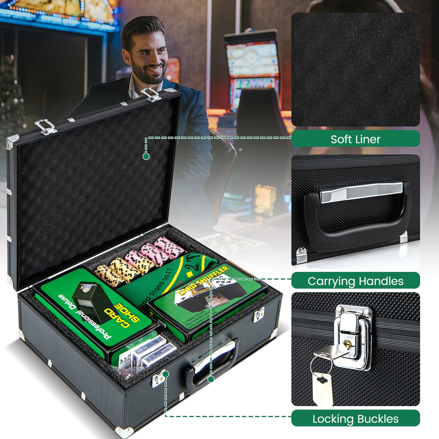 14 Gram Poker Chips 300 Pieces Casino Poker Chip Set-Black Kids Crystal