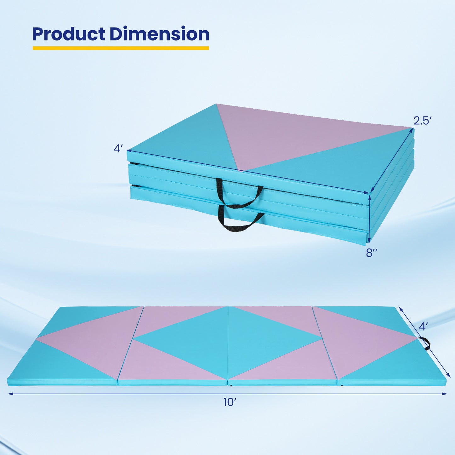 4-Panel PU Leather Folding Exercise Gym Mat with Hook and Loop Fasteners-Pink & Blue Kids Crystal
