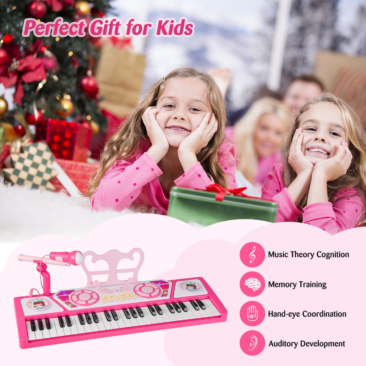 49 Keys Kids Piano Keyboard for Kids 3+-Pink Kids Crystal