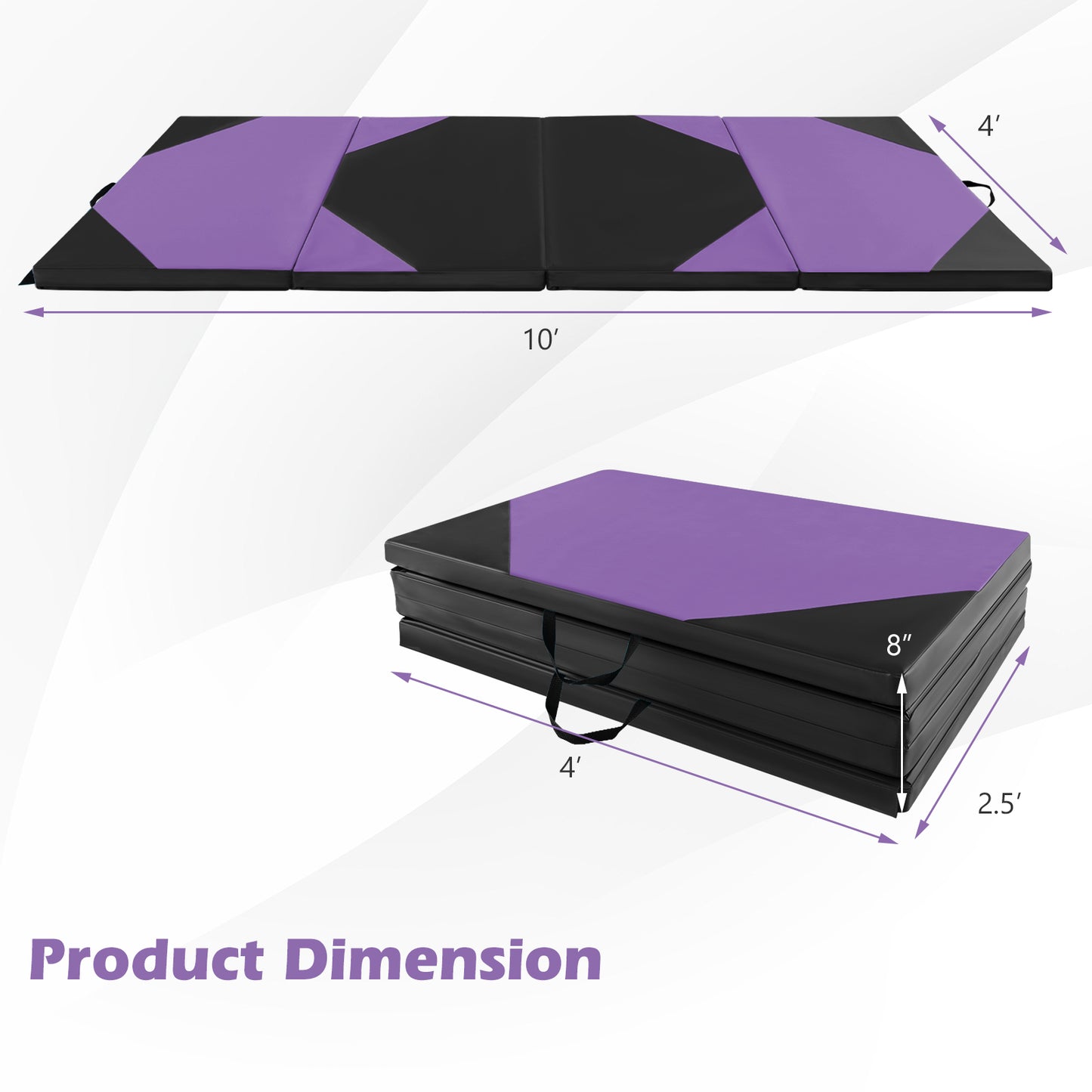 10 Feet x 4 Feet x 2 Inch Folding Exercise Mat with Hook and Loop Fasteners-Purple Kids Crystal