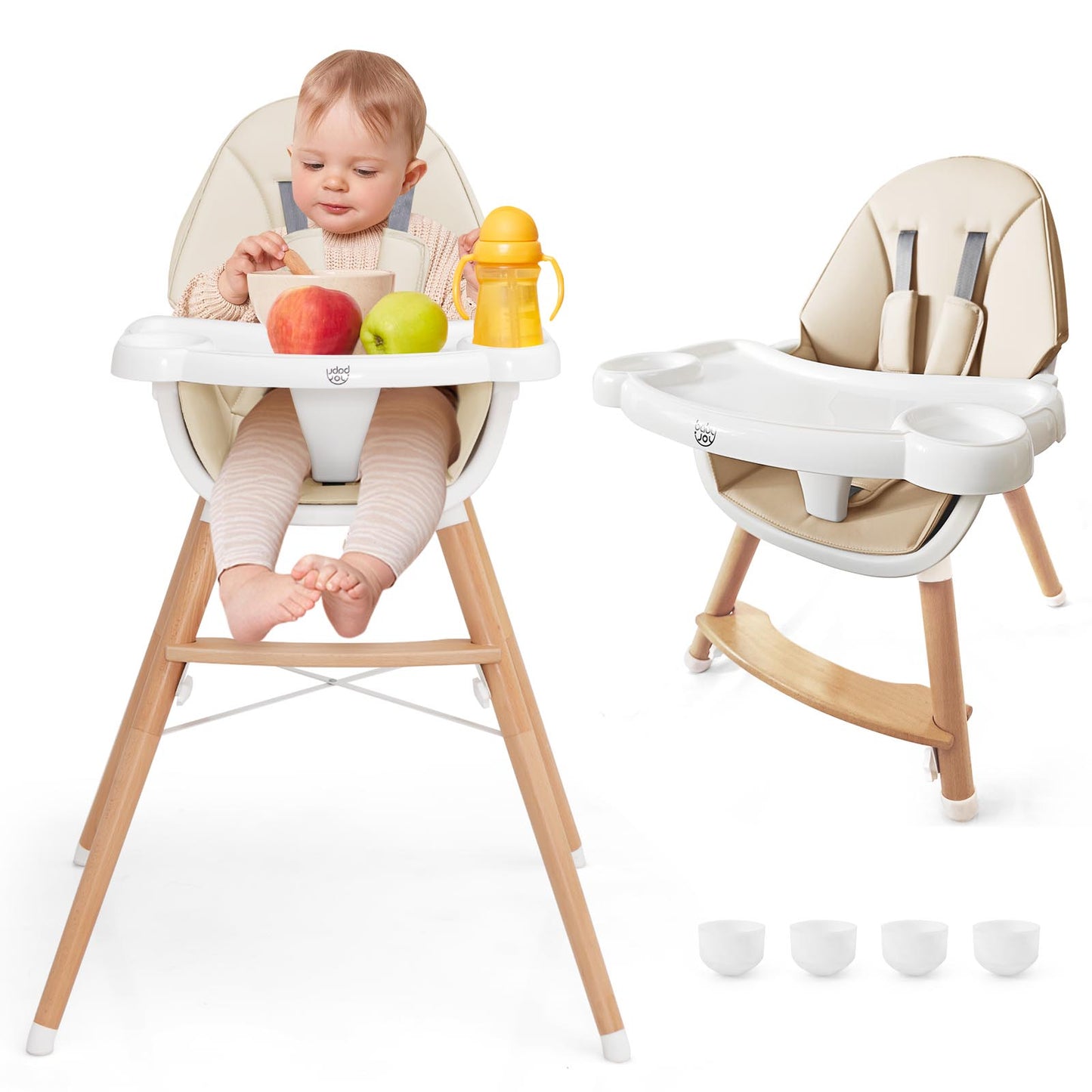 Baby High Chair with Dishwasher Safe Tray-Beige Kids Crystal