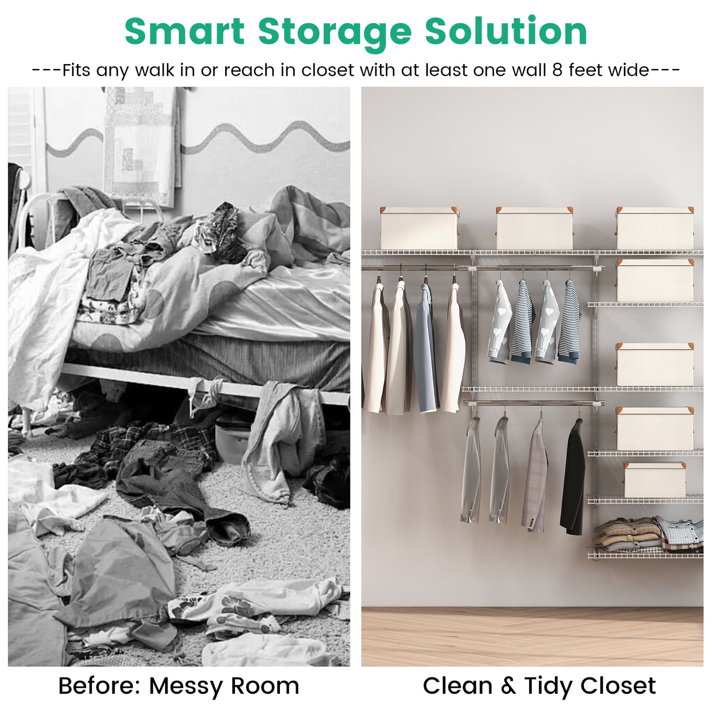 Adjustable Closet Organizer Kit with Shelves and Hanging Rods for 4 to 6 Feet-White Kids Crystal