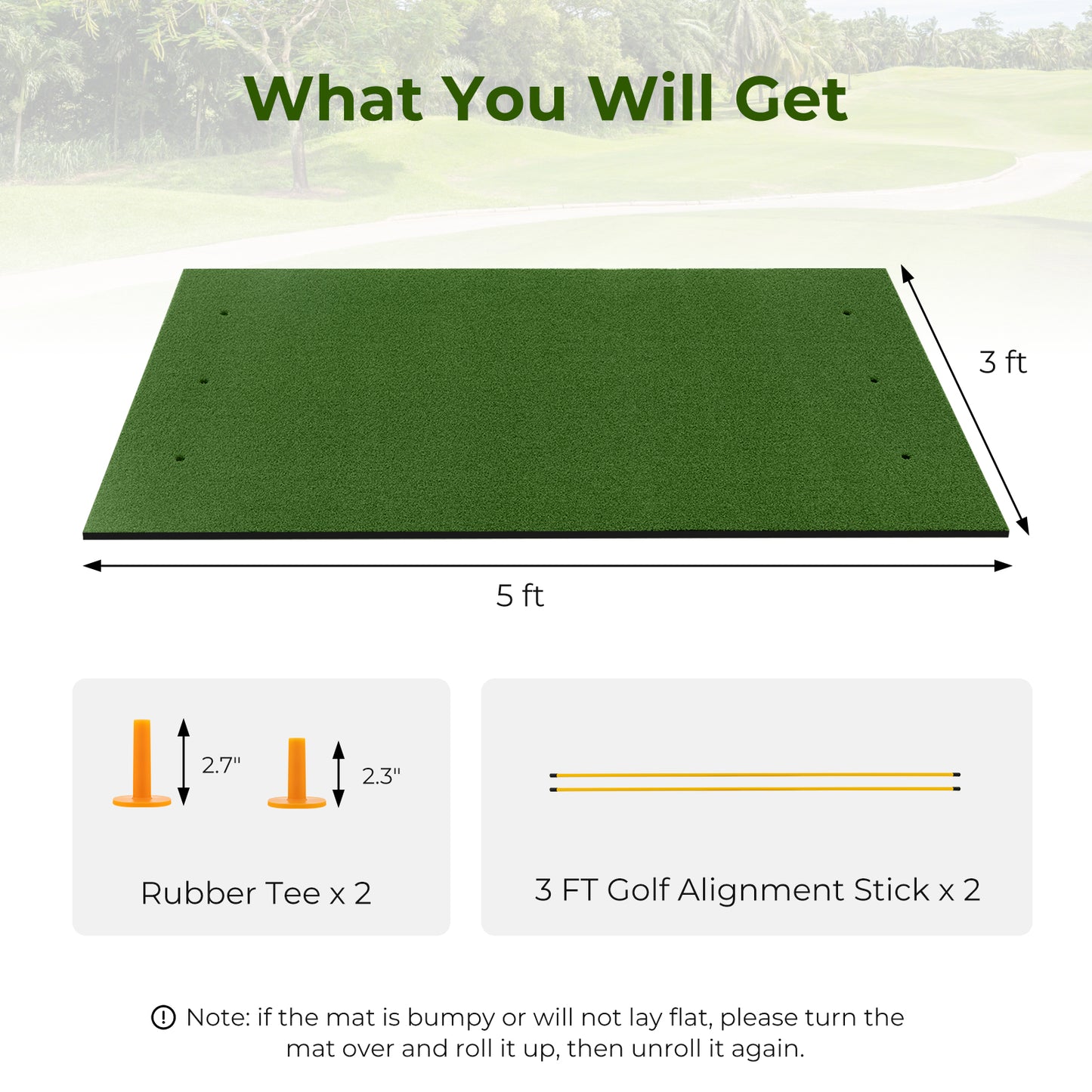 5 x 3 ft Artificial Turf Grass Practice Mat for Indoors and Outdoors-25mm Kids Crystal