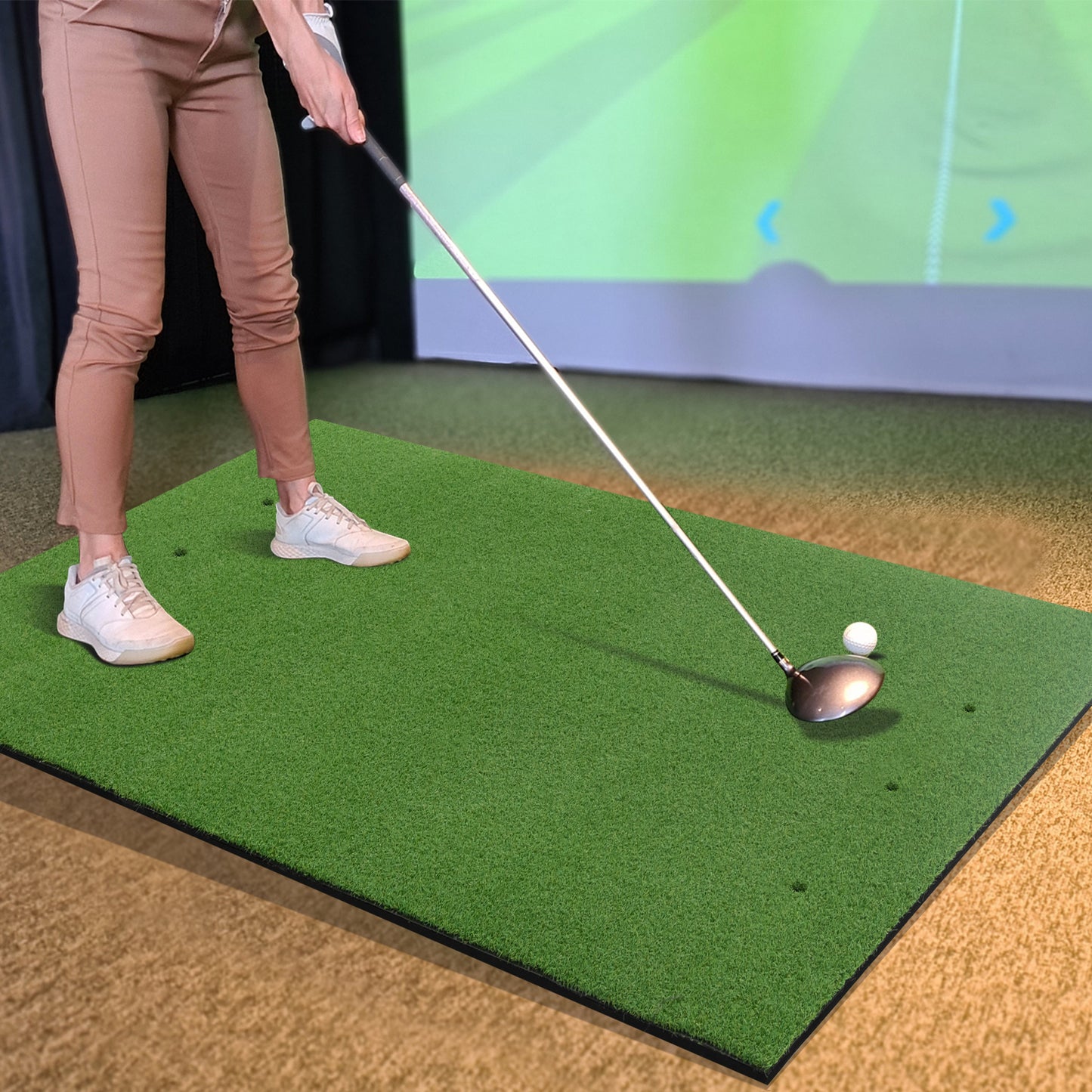 Artificial Turf Mat for Indoor and Outdoor Golf Practice Includes 2 Rubber Tees and 2 Alignment Sticks-25mm Kids Crystal