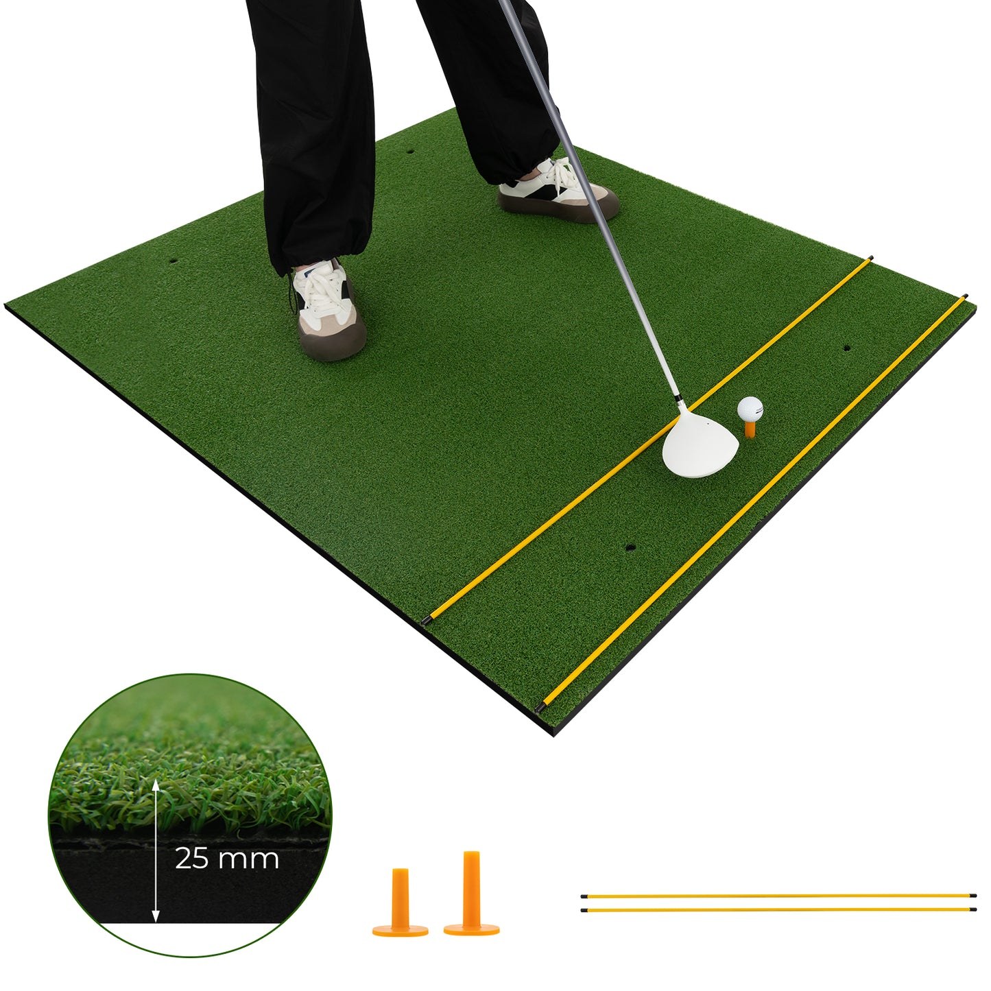Artificial Turf Mat for Indoor and Outdoor Golf Practice Includes 2 Rubber Tees and 2 Alignment Sticks-25mm Kids Crystal