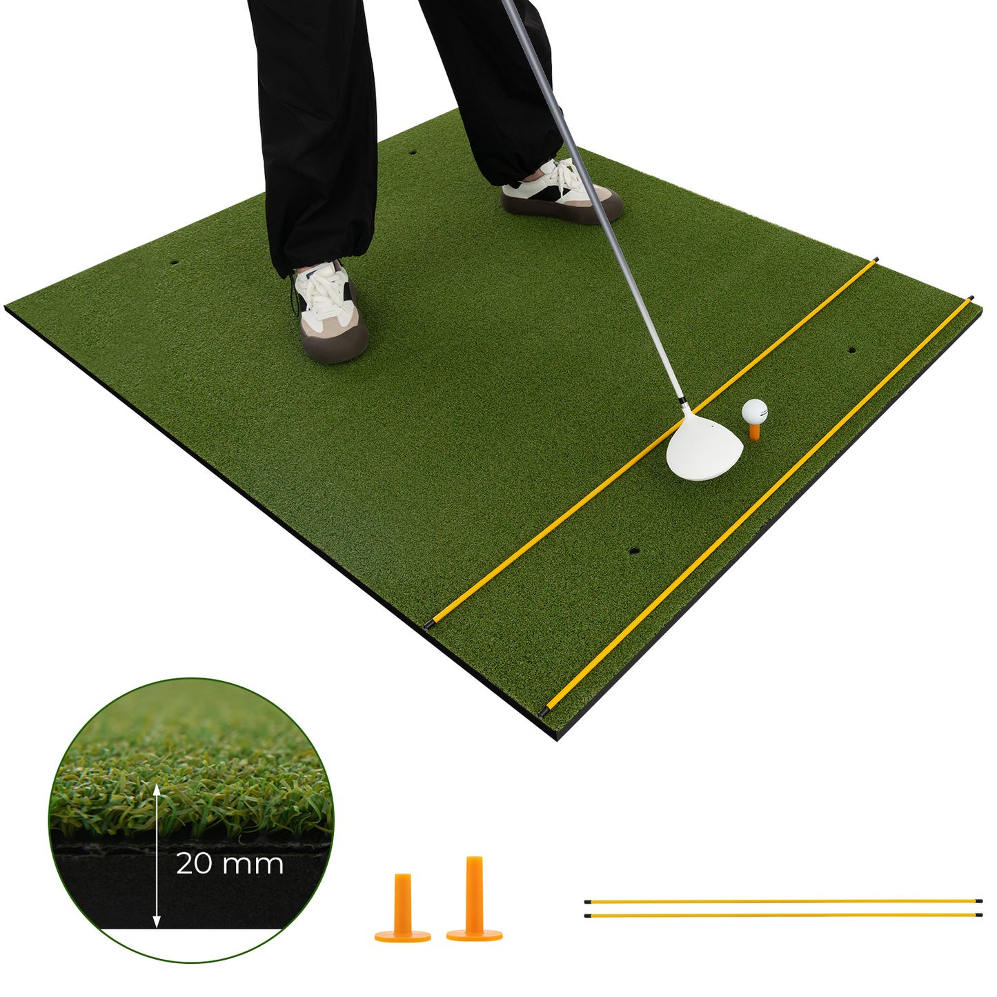 Artificial Turf Mat for Indoor and Outdoor Golf Practice Includes 2 Rubber Tees and 2 Alignment Sticks-20mm Kids Crystal
