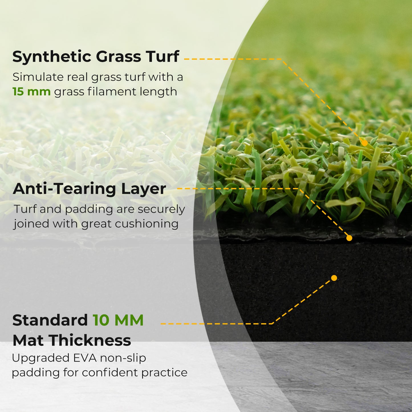 Artificial Turf Mat for Indoor and Outdoor Golf Practice Includes 2 Rubber Tees and 2 Alignment Sticks-20mm Kids Crystal