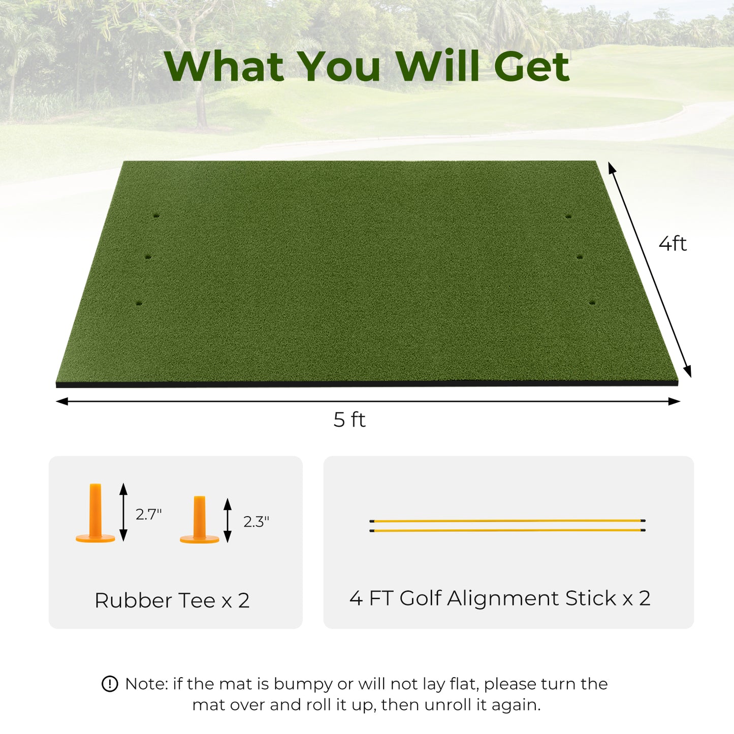 Artificial Turf Mat for Indoor and Outdoor Golf Practice Includes 2 Rubber Tees and 2 Alignment Sticks-20mm Kids Crystal