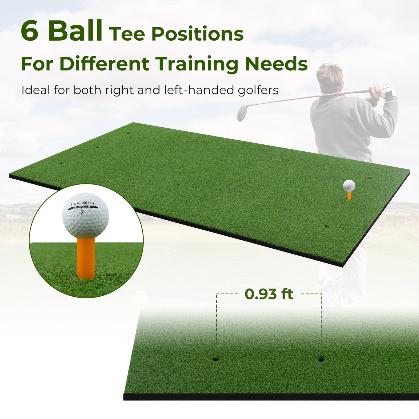 Artificial Turf Mat for Indoor and Outdoor Golf Practice Includes 2 Rubber Tees and 2 Alignment Sticks-20mm Kids Crystal