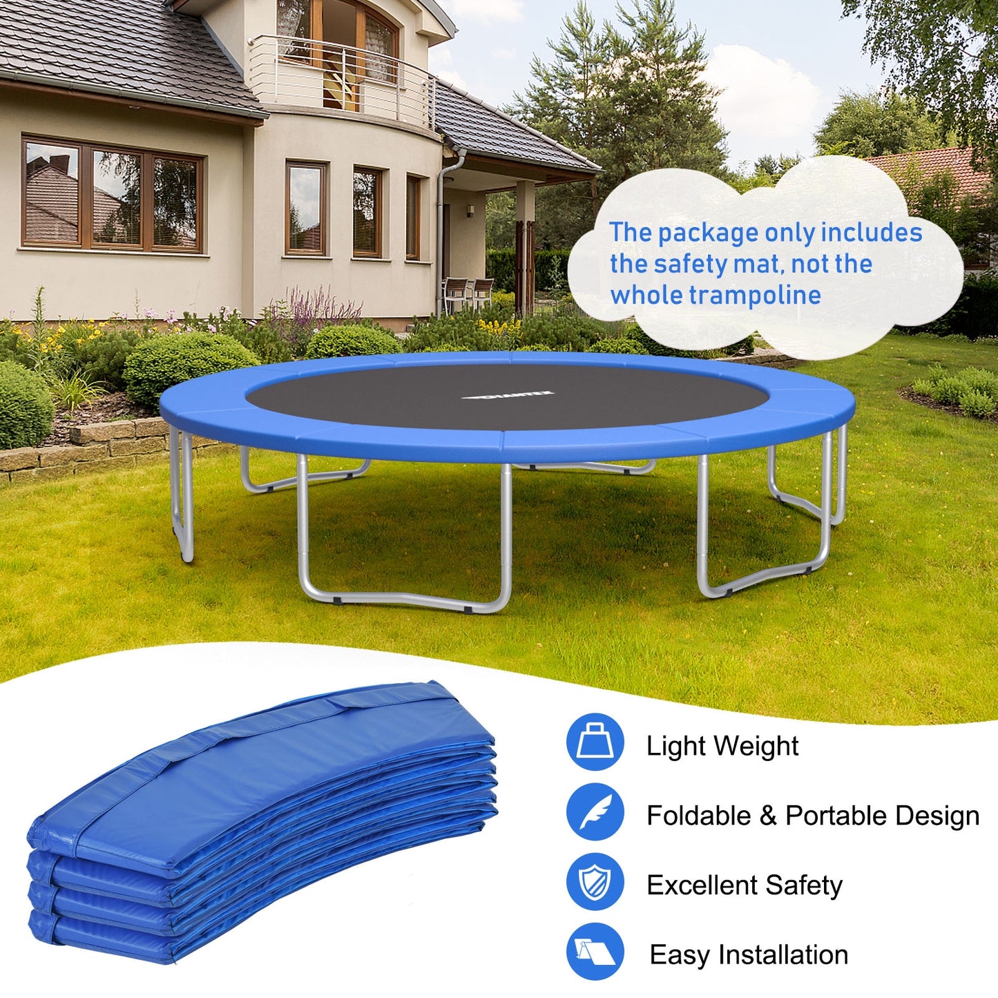 14 Feet Waterproof and Tear-Resistant Universal Trampoline Safety Pad Spring Cover-Blue Kids Crystal