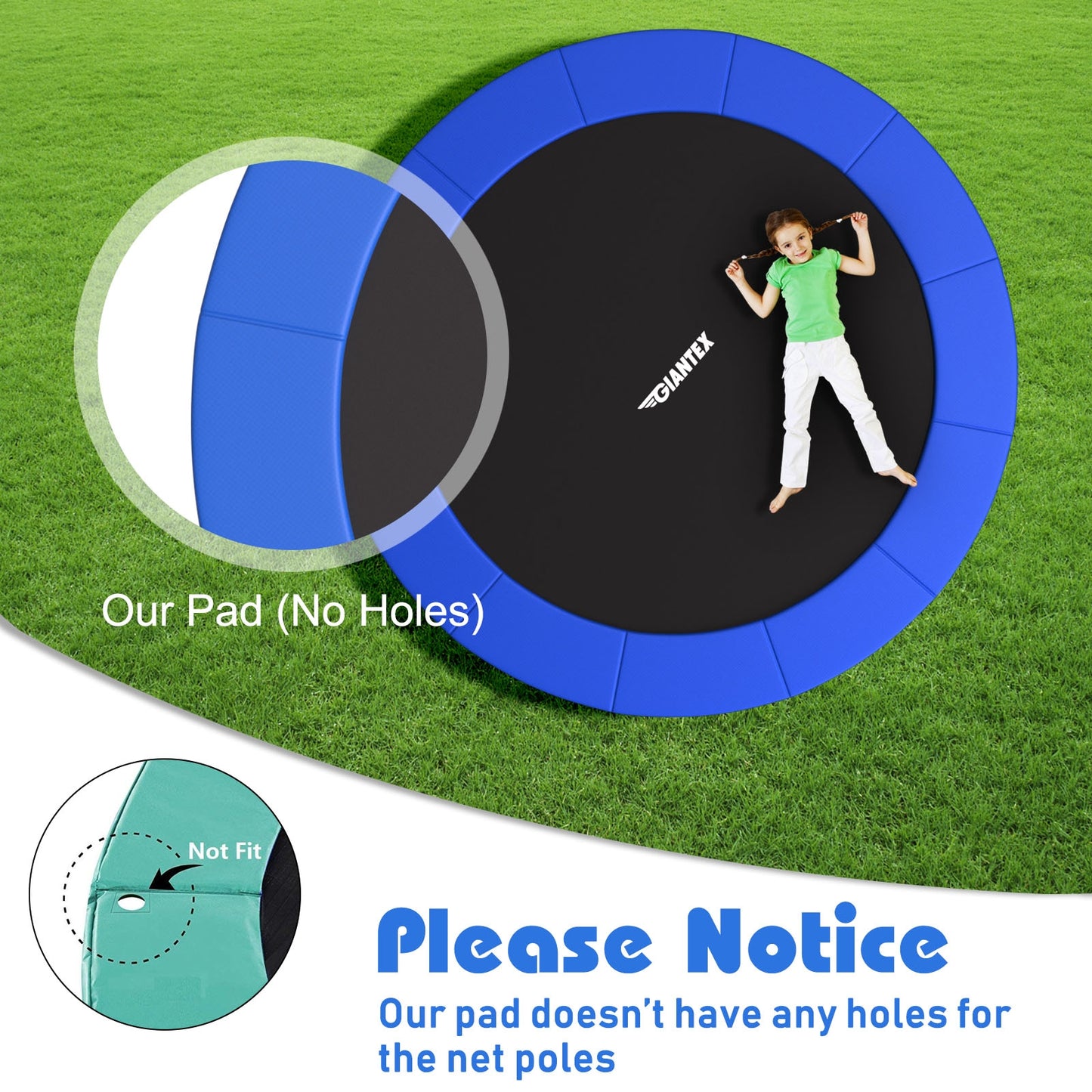 14 Feet Waterproof and Tear-Resistant Universal Trampoline Safety Pad Spring Cover-Blue Kids Crystal