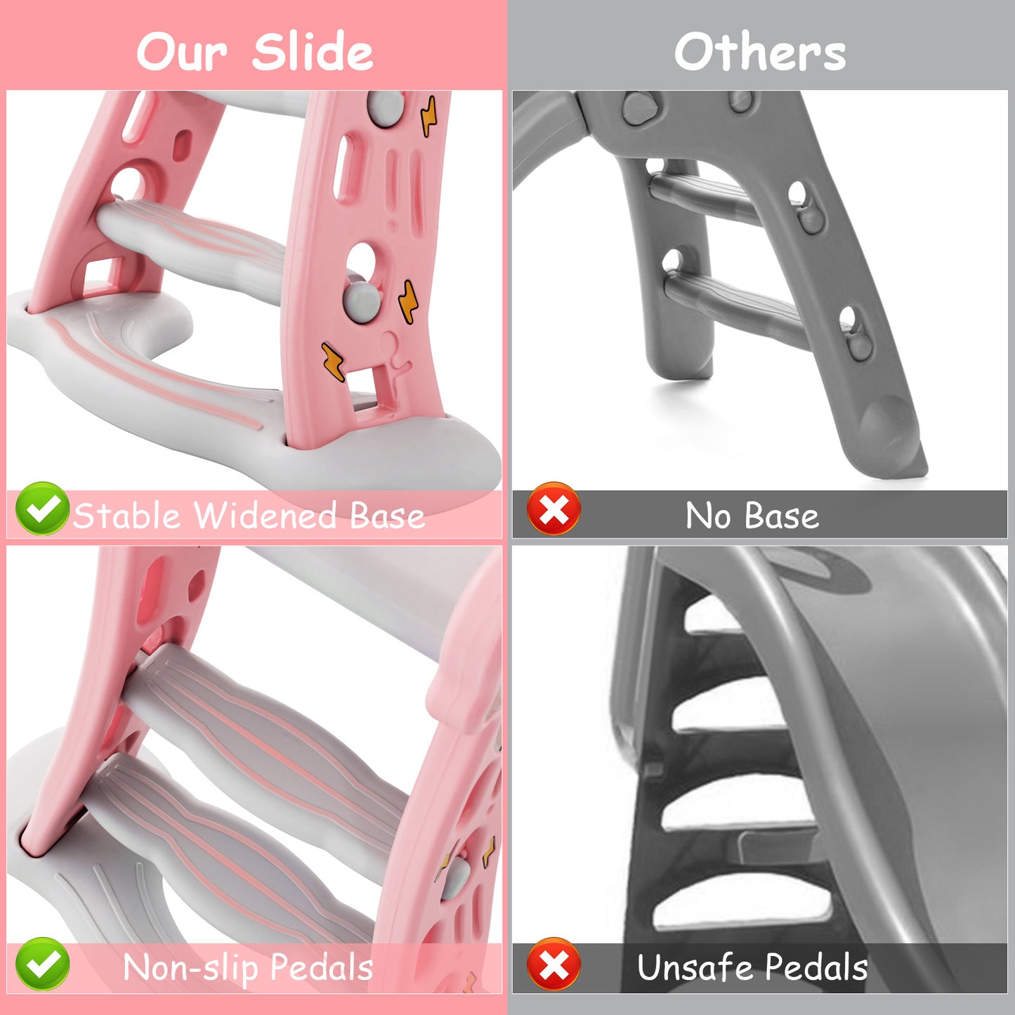 3-in-1 Folding Slide Playset with Basketball Hoop and Small Basketball-Pink Kids Crystal