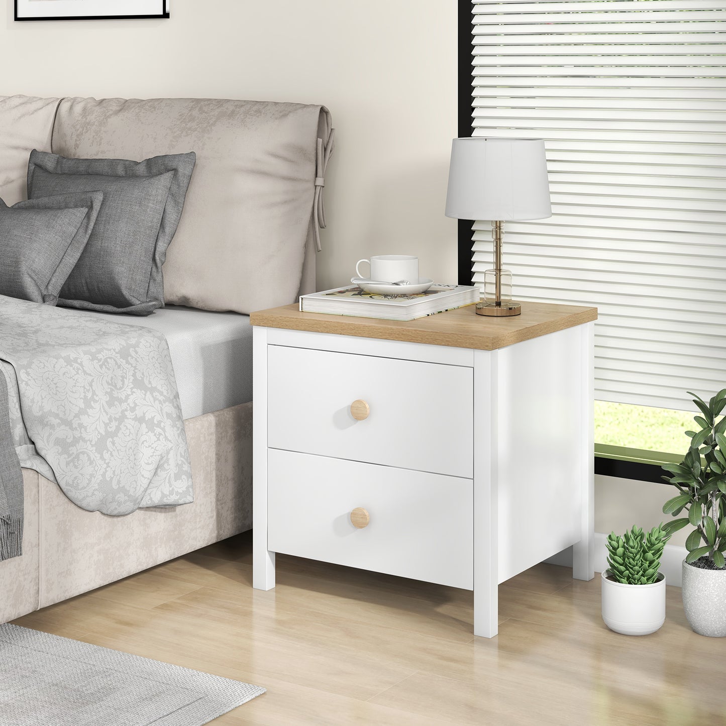 2-Drawer Nightstand with Rubber Wood Legs-White Kids Crystal